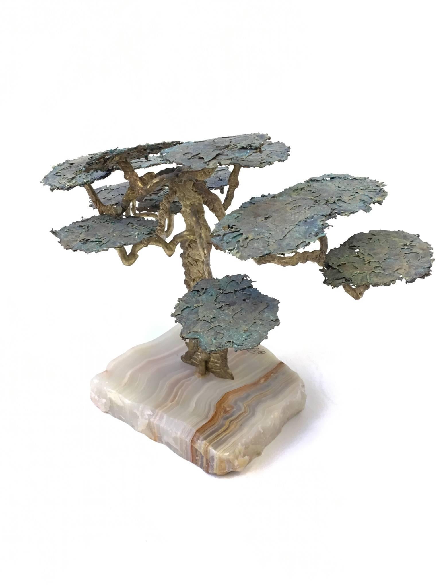 Mid-Century Modern Quartz and Bronze Monterey Cypress Tree Sculpture by John Demott 