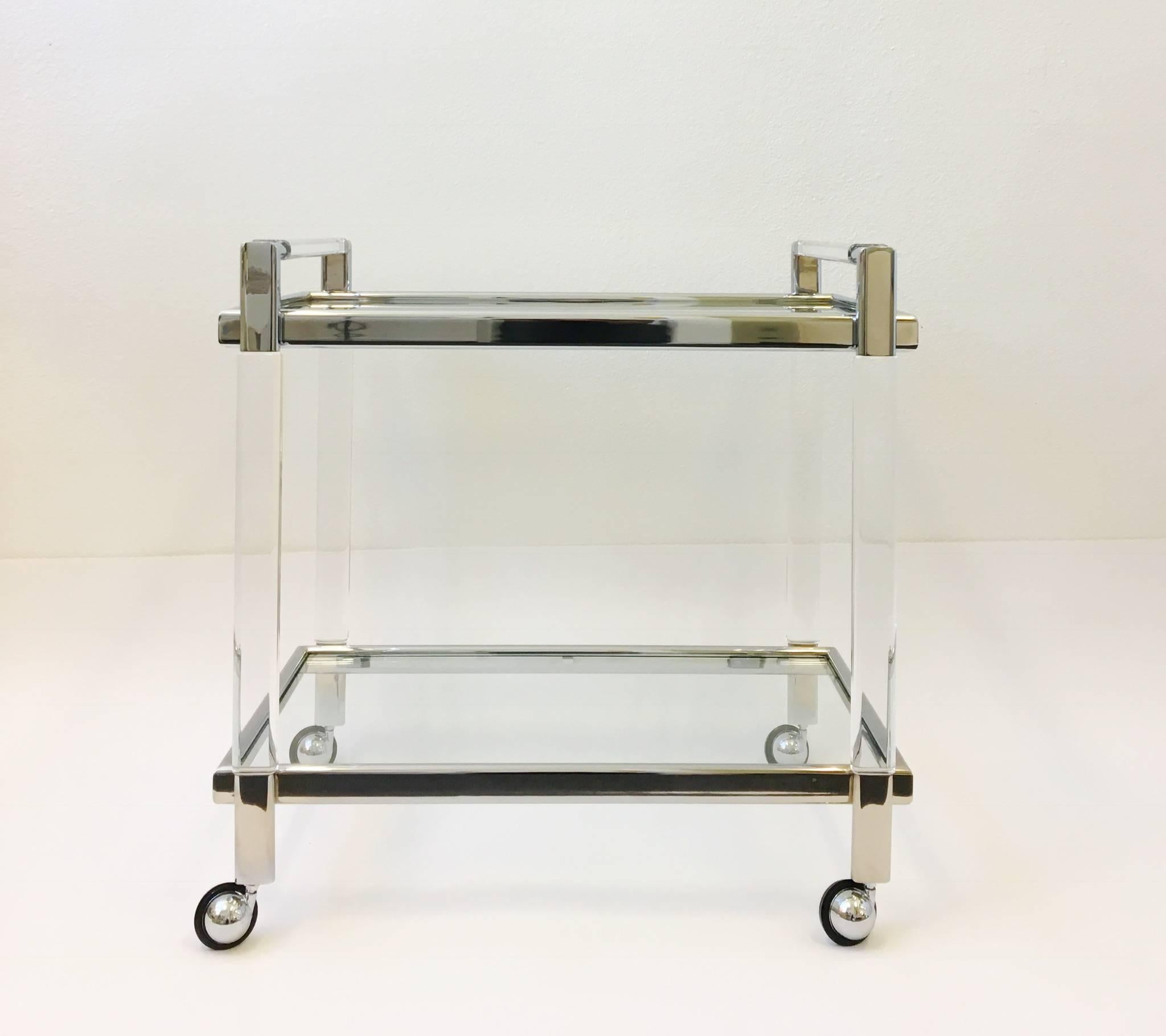 Modern Acrylic and Chrome Bar Cart by Charles Hollis Jones