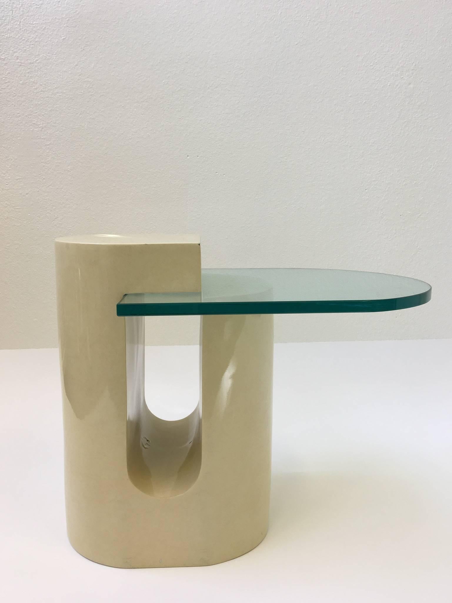 Modern Sculptural Lacquered and Glass Occasional Table in the Manner of Karl Springer