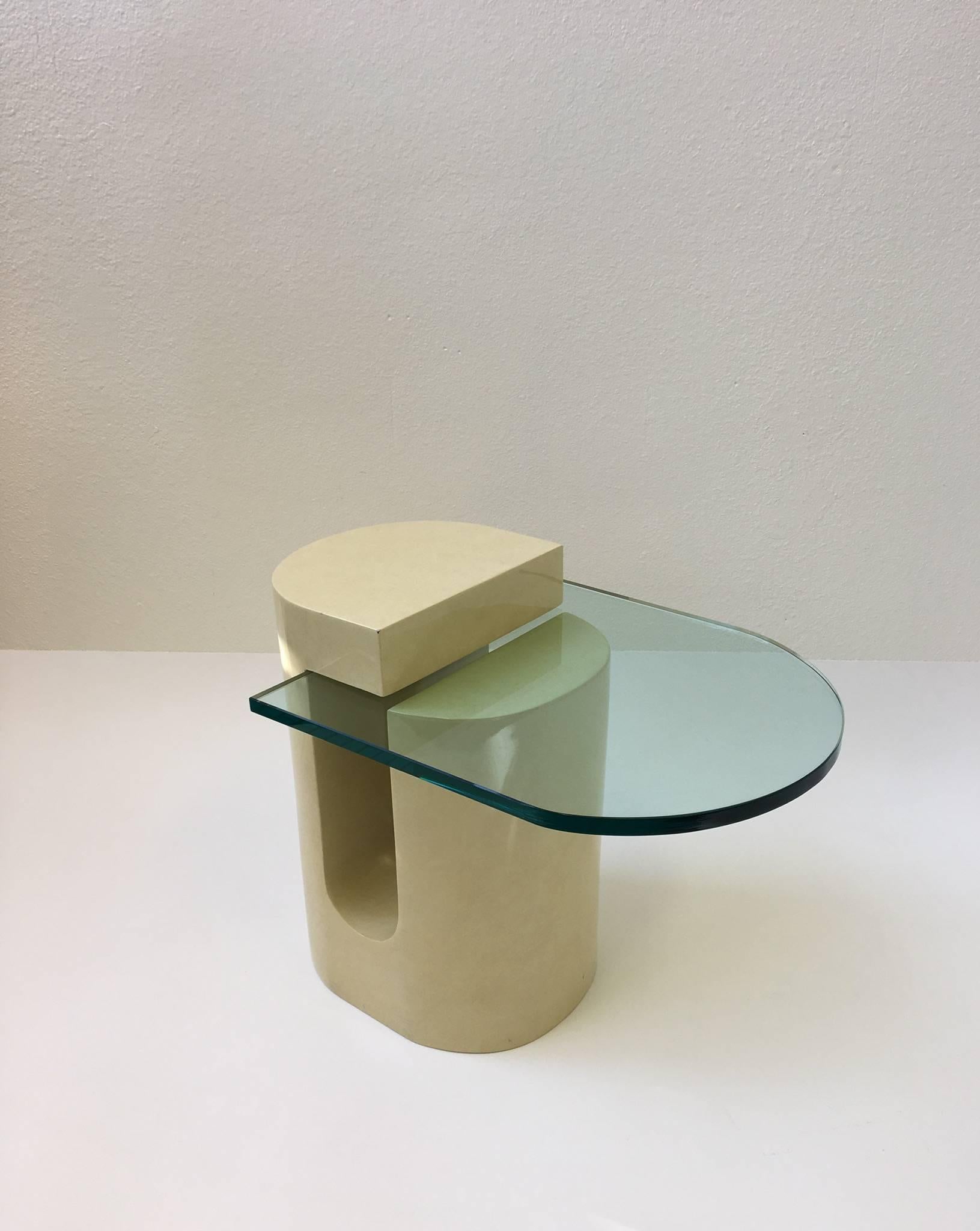 American Sculptural Lacquered and Glass Occasional Table in the Manner of Karl Springer