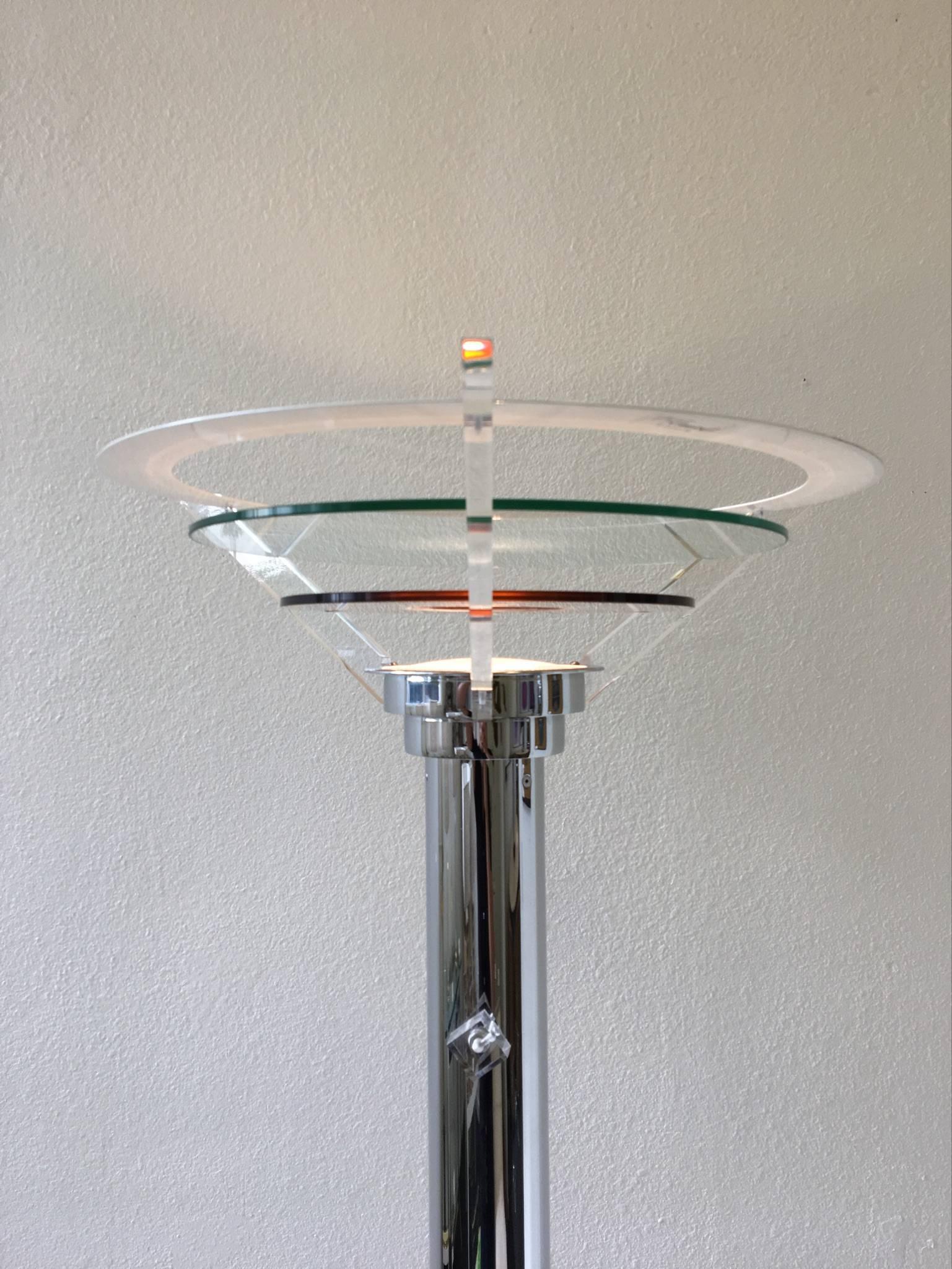 Late 20th Century Chrome and Acrylic Torchere by Fredrick Ramond For Sale