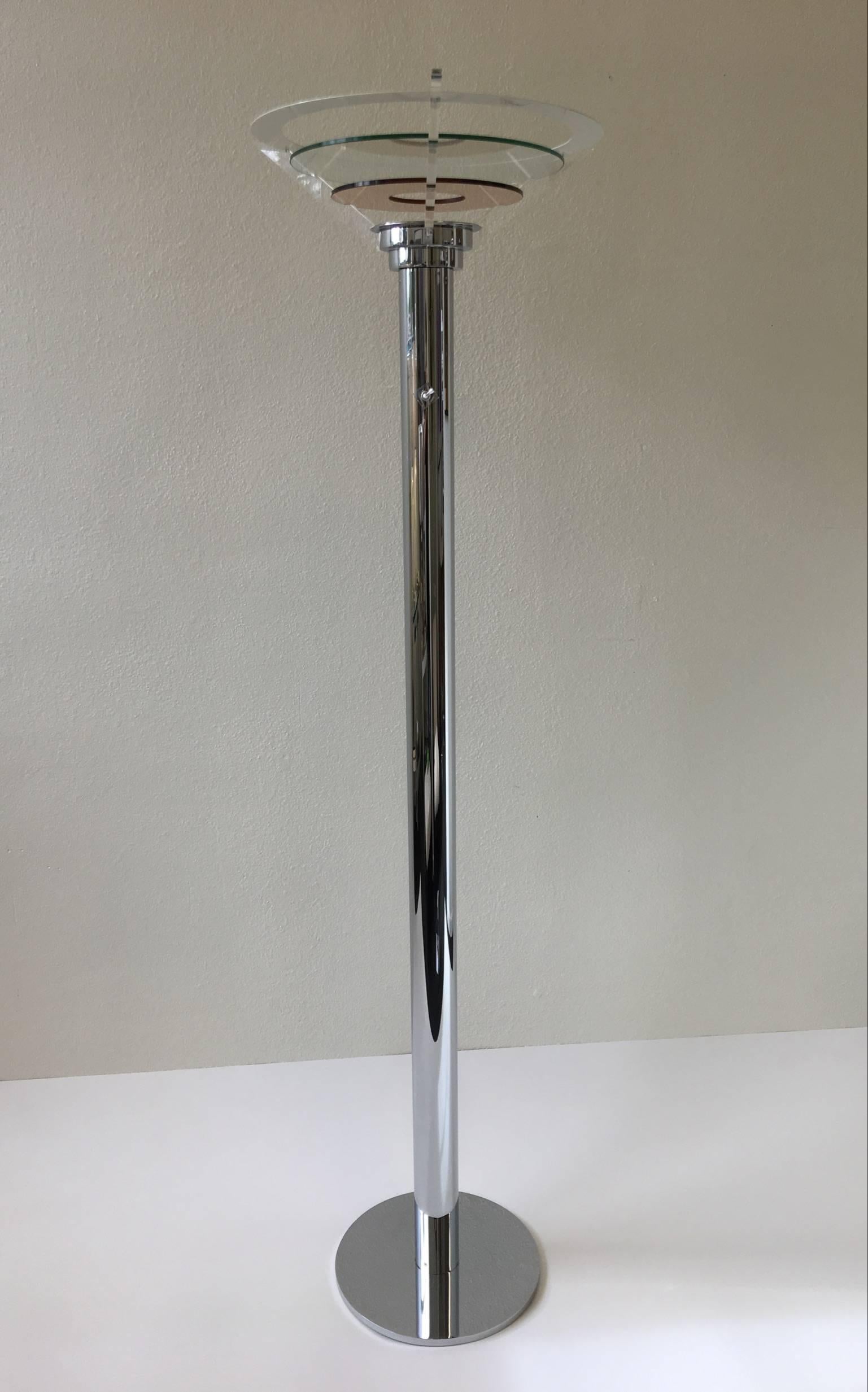 Glass Chrome and Acrylic Torchere by Fredrick Ramond For Sale