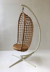 1970s Rattan and Iron Hanging Chair