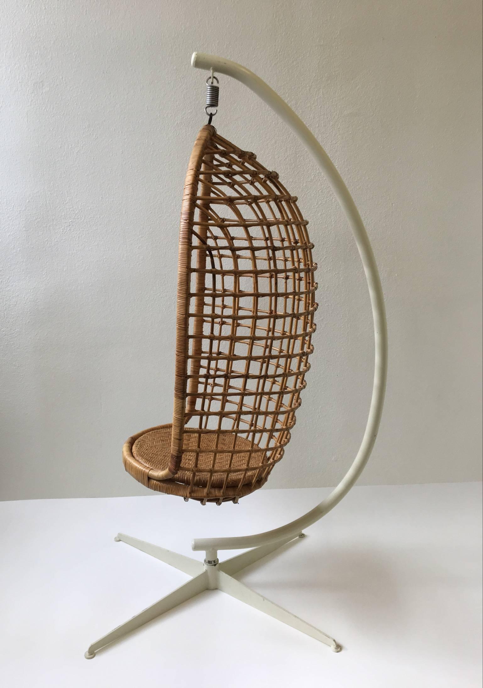 1970s Rattan and Iron Hanging Chair 1