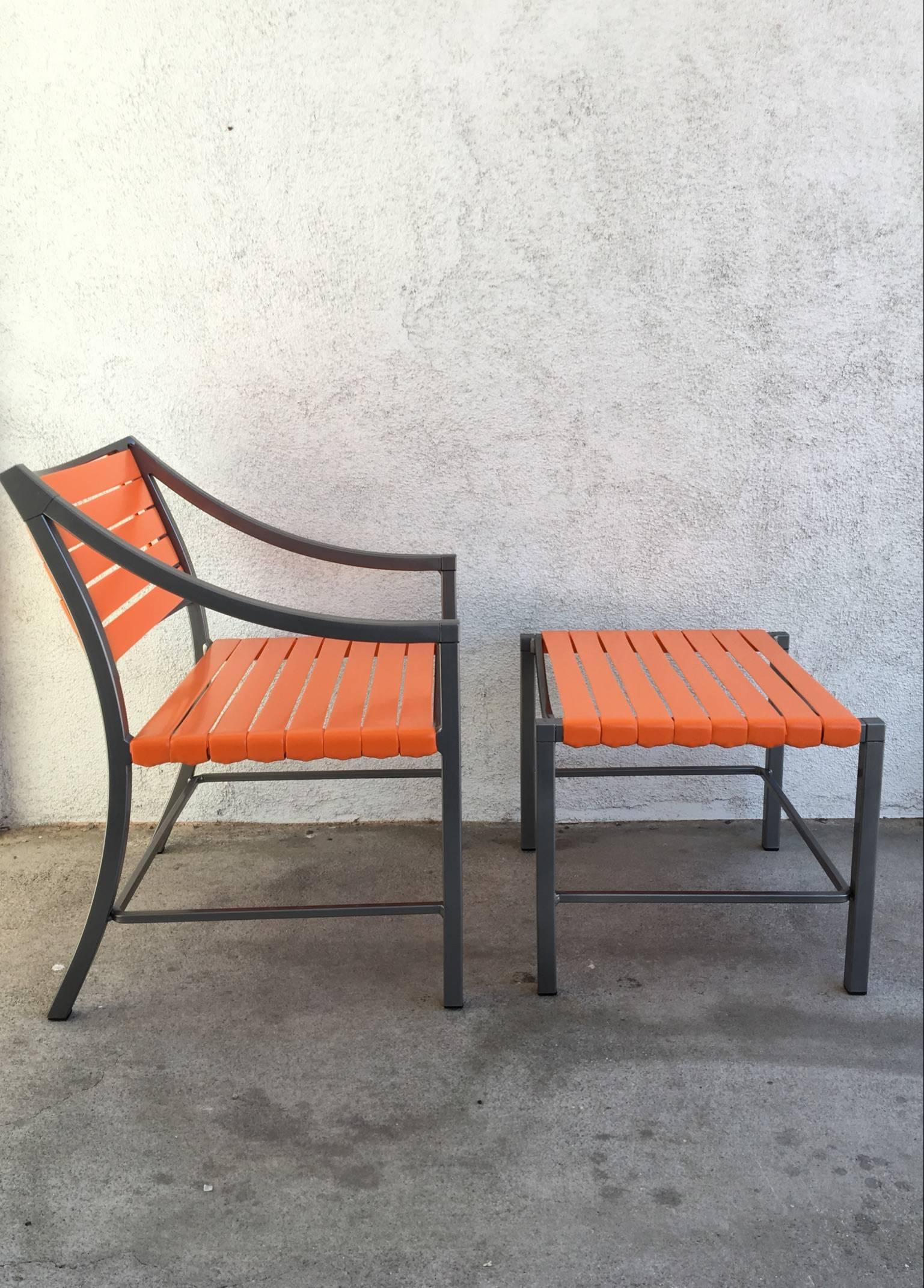 American Pair of Outdoor Chairs and Ottomans by Brown Jordan