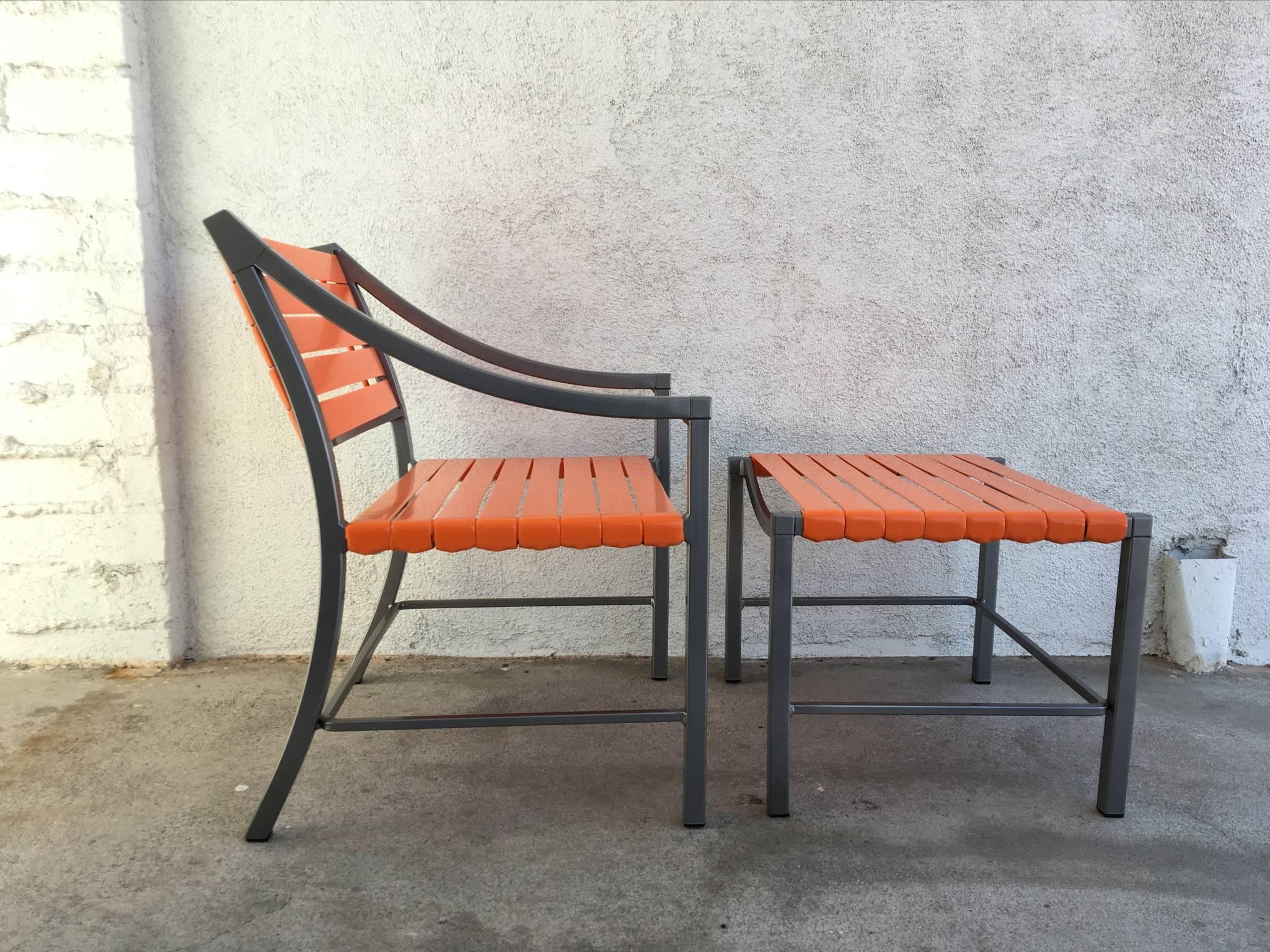 Powder-Coated Pair of Outdoor Chairs and Ottomans by Brown Jordan