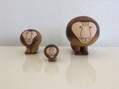 Set of Three Ceramic Lions by Lisa Larson