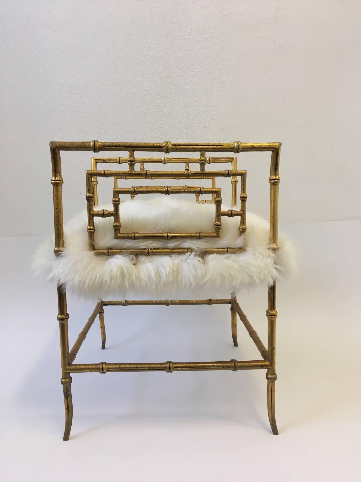 American Gilded Faux Bamboo and Sheepskin Stool