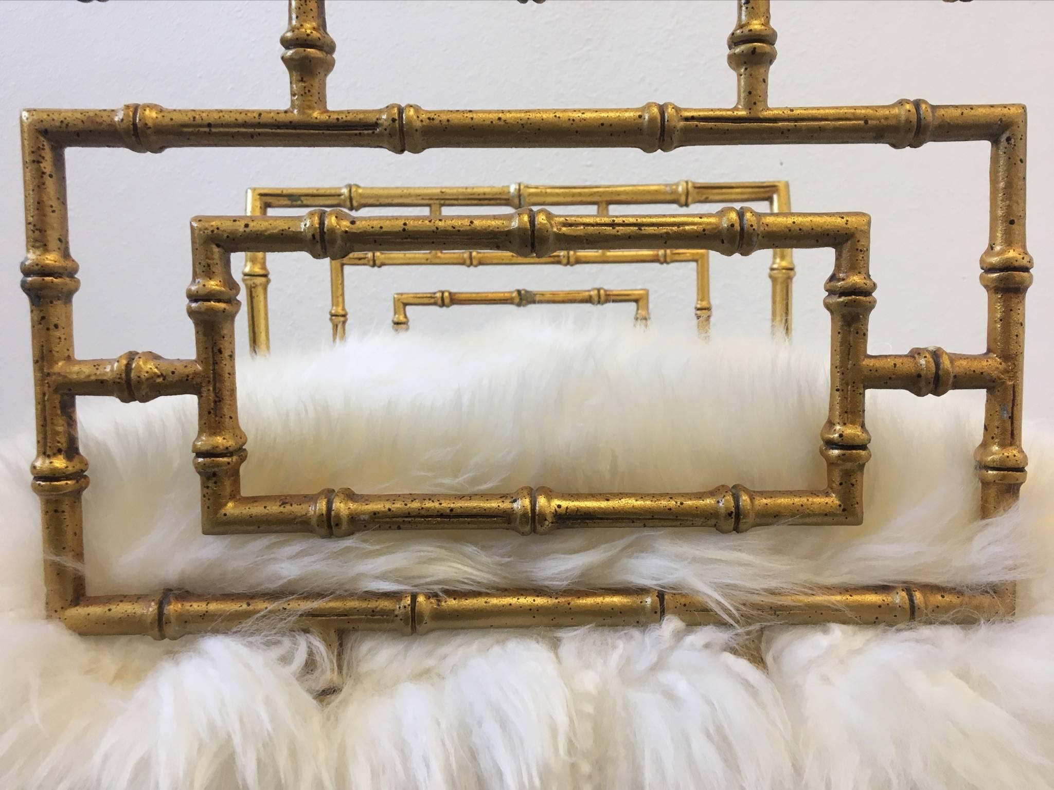 Gilt Gilded Faux Bamboo and Sheepskin Stool