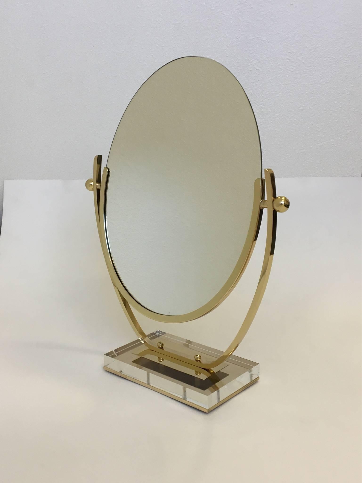 Mid-Century Modern Brass and Acrylic Vanity Mirror by Charles Hollis Jones