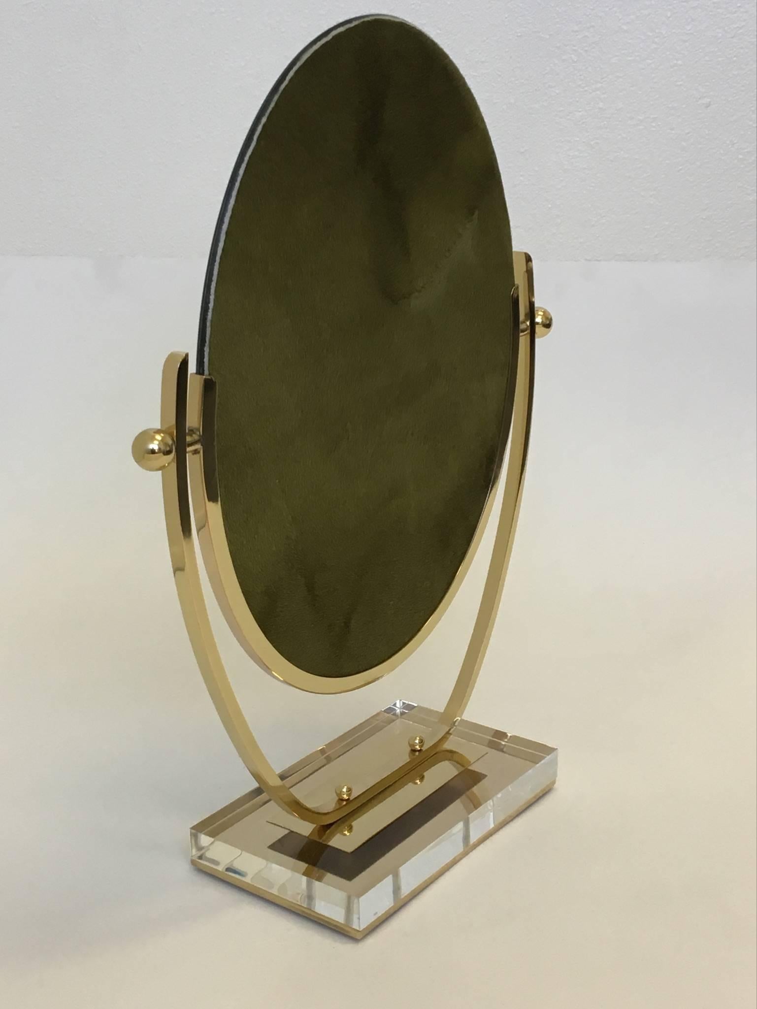 American Brass and Acrylic Vanity Mirror by Charles Hollis Jones