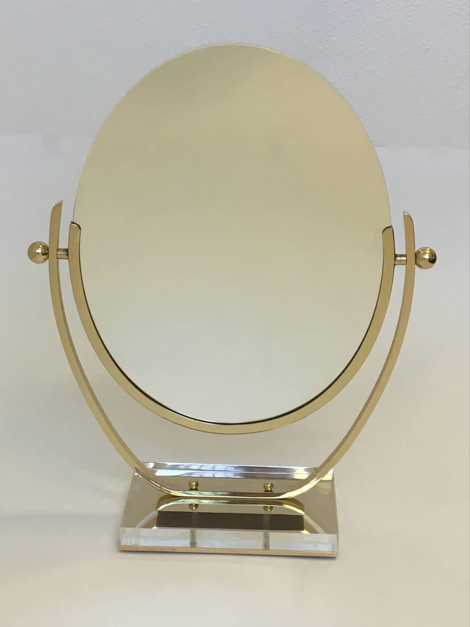 Brass and Acrylic Vanity Mirror by Charles Hollis Jones 3