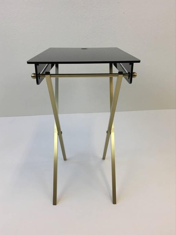 Set of Four Brass and Acrylic Cocktail Tray Tables by Charles Hollis