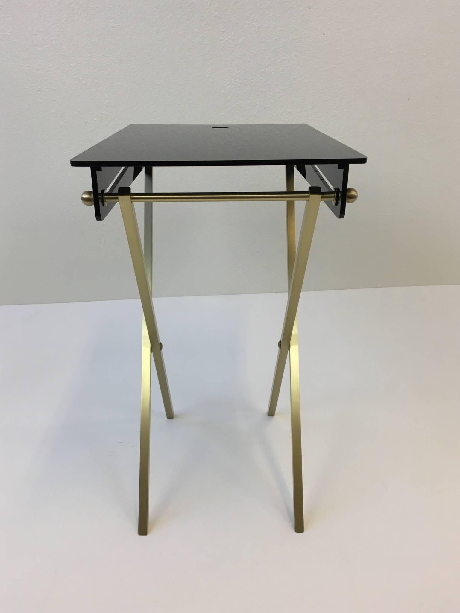 Set of Four Brass and Acrylic Cocktail Tray Tables by Charles Hollis Jones In Excellent Condition In Palm Springs, CA