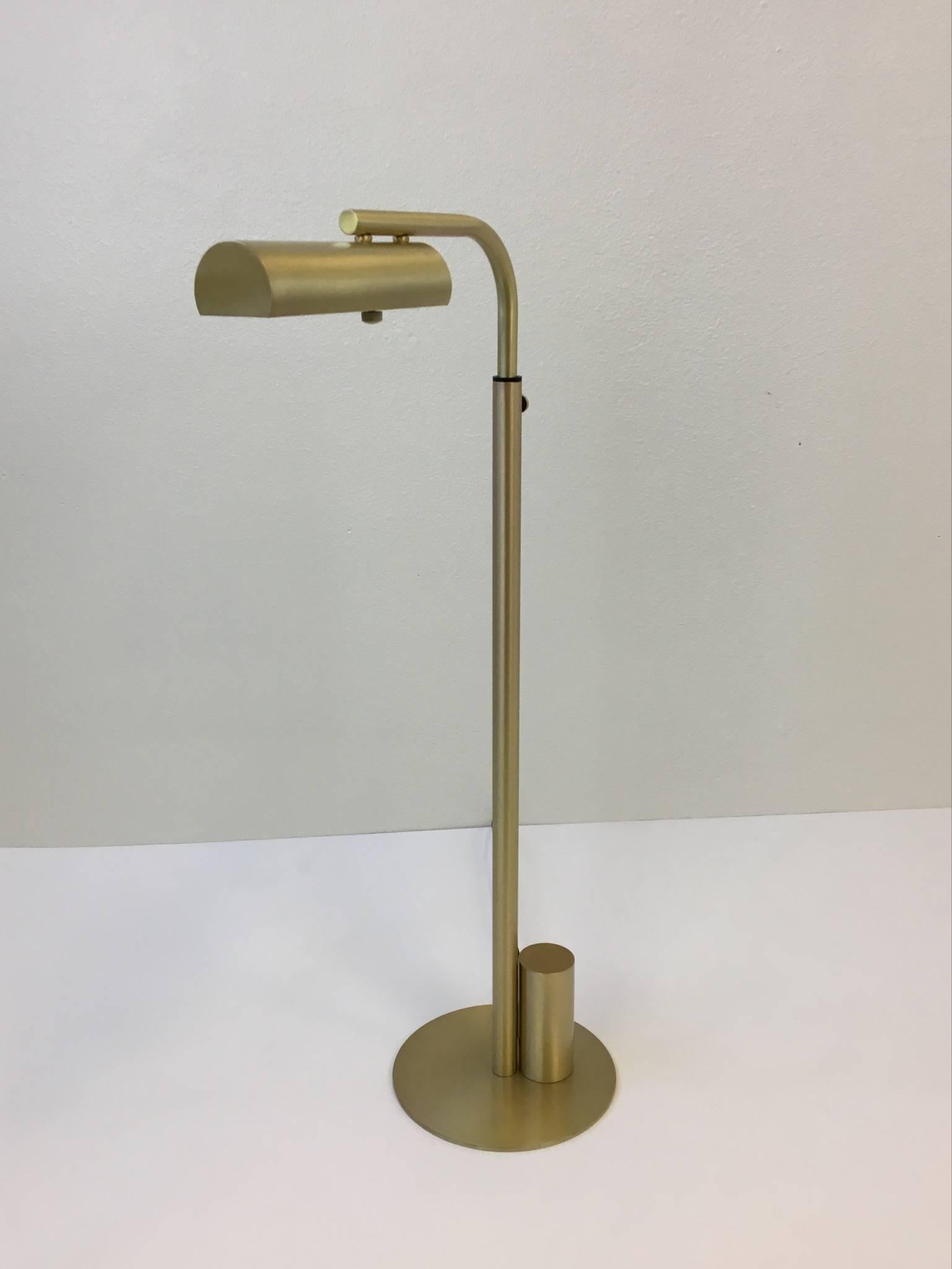 Modern Satin Brass Adjustable Reading Floor Lamp by Charles Hollis Jones