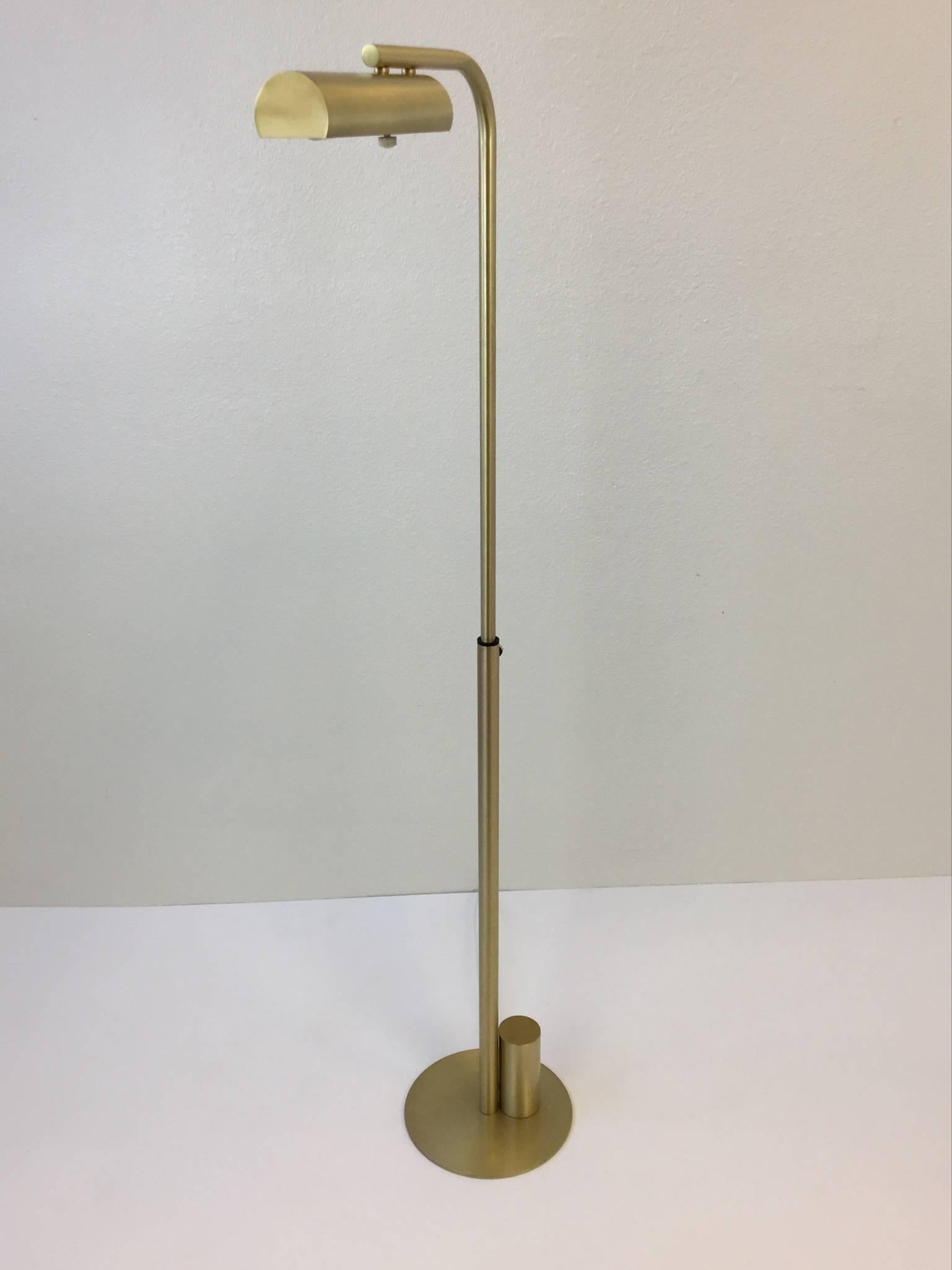 American Satin Brass Adjustable Reading Floor Lamp by Charles Hollis Jones