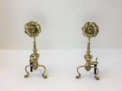 Pair of Polished Brass Flower Andirons