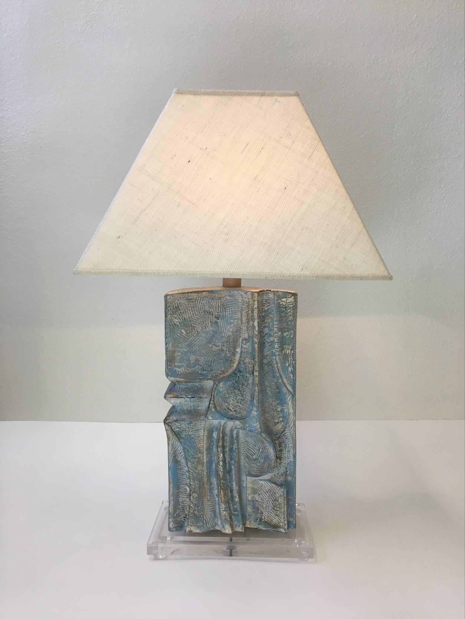 Burlap Brutalist Acrylic and Plaster Table Lamp by Casual Lamps