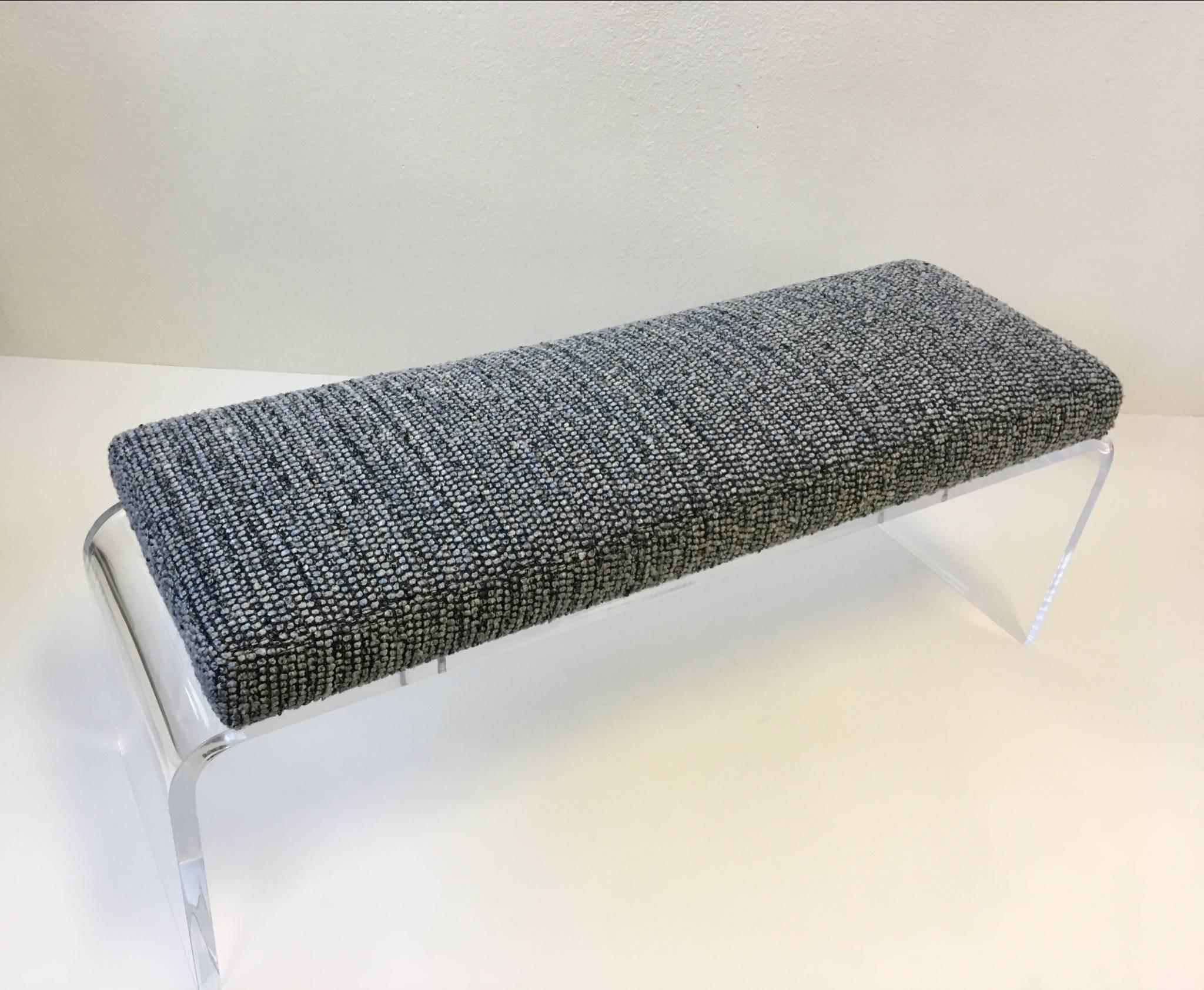 Modern 1980s Acrylic and Fabric Waterfall Bench