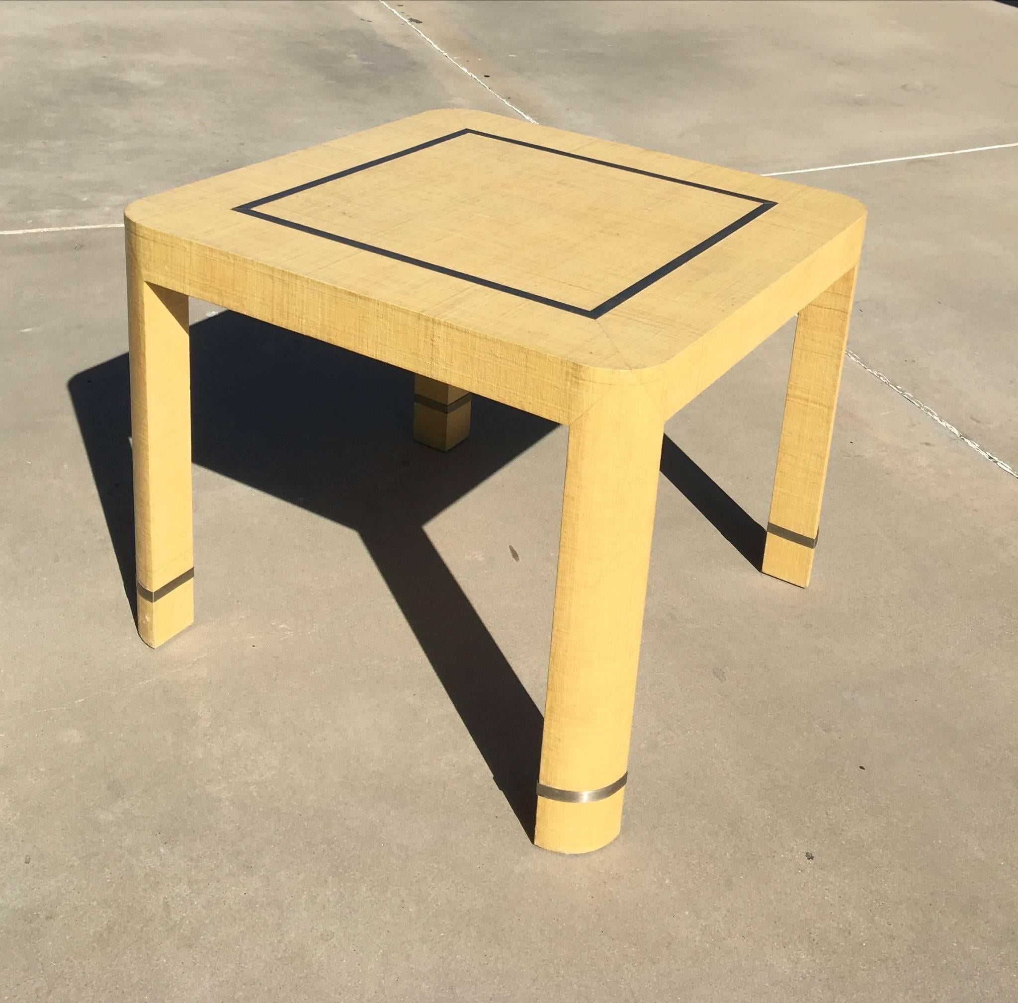 Late 20th Century Grasscloth and Brushed Stainless Steel Game Table by The Rudolph Collection