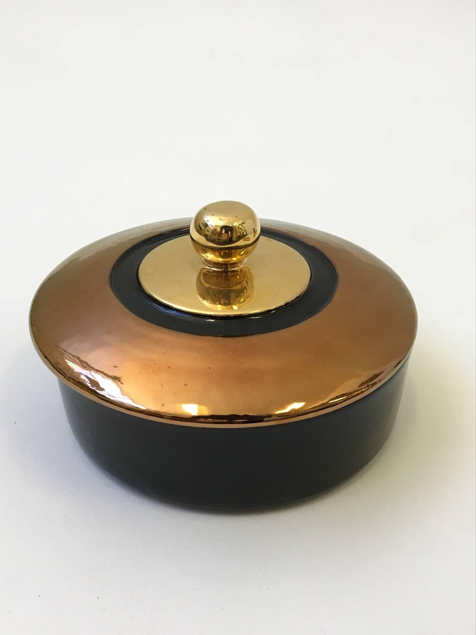 Gold and Copper Glazed Italian Ceramic Smoking Set by Bitossi 2
