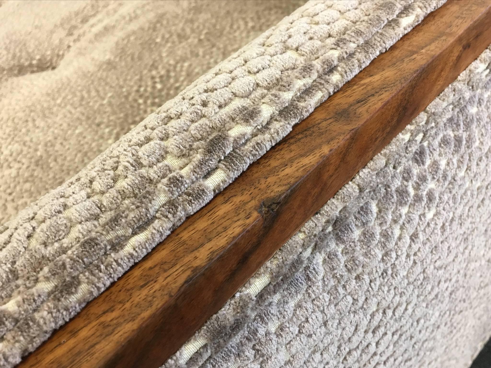 Fabric Long Low Profile Dark Walnut Framed Sofa