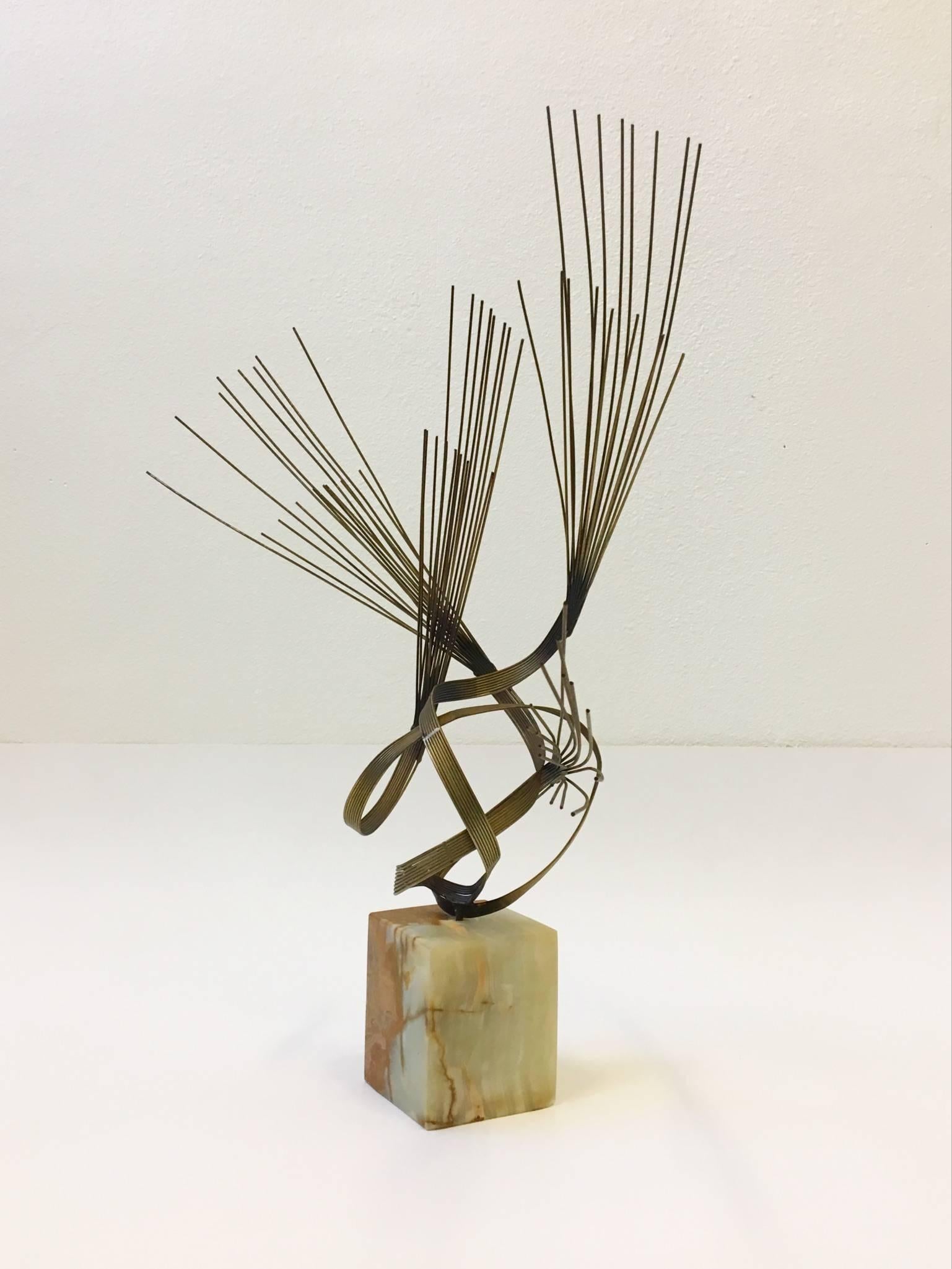 Mid-Century Modern Gilded Steel and Onyx Tabletop Sculpture by Curtis Jeré For Sale