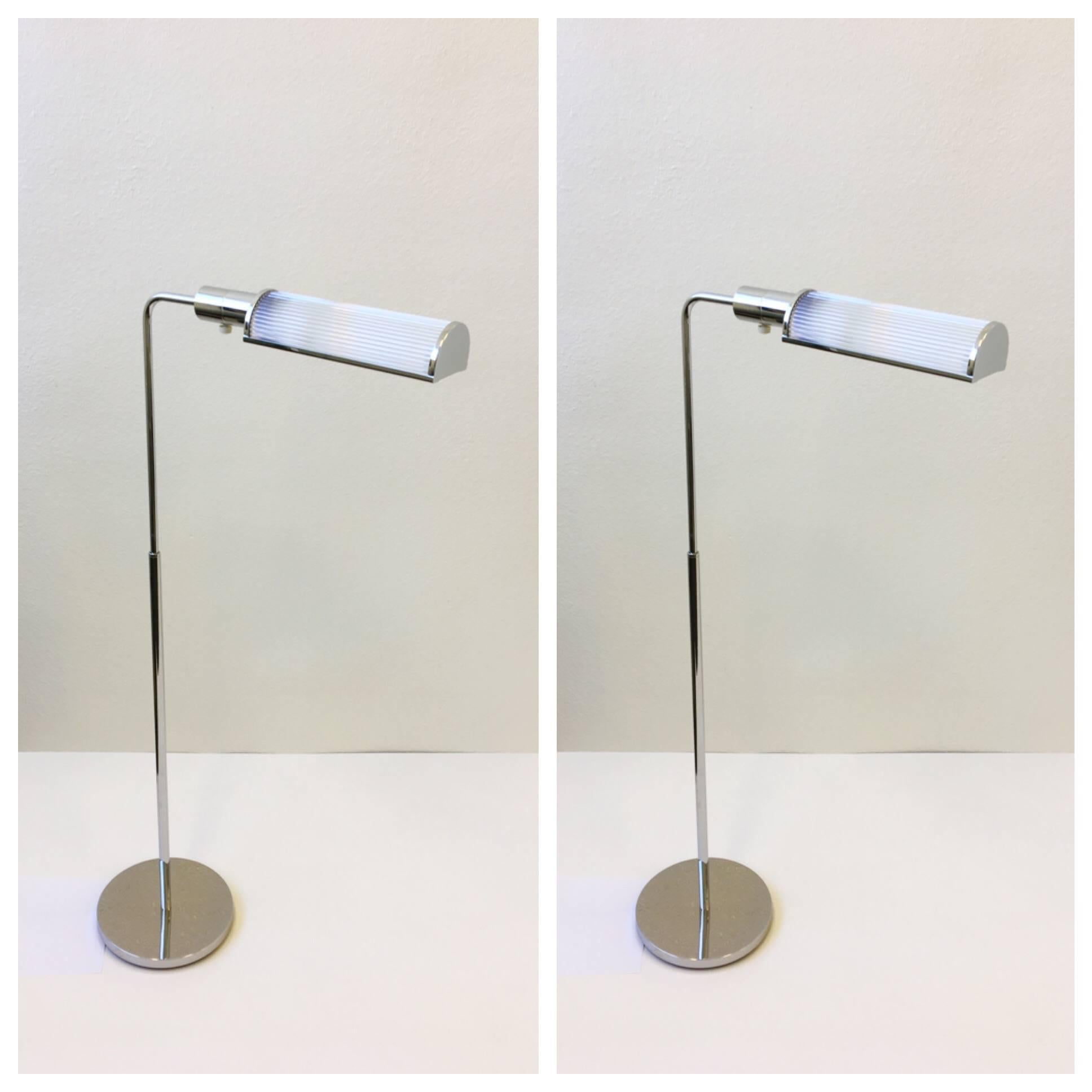 Pair of Chrome and Glass Adjustable Floor Lamps by Casella 3