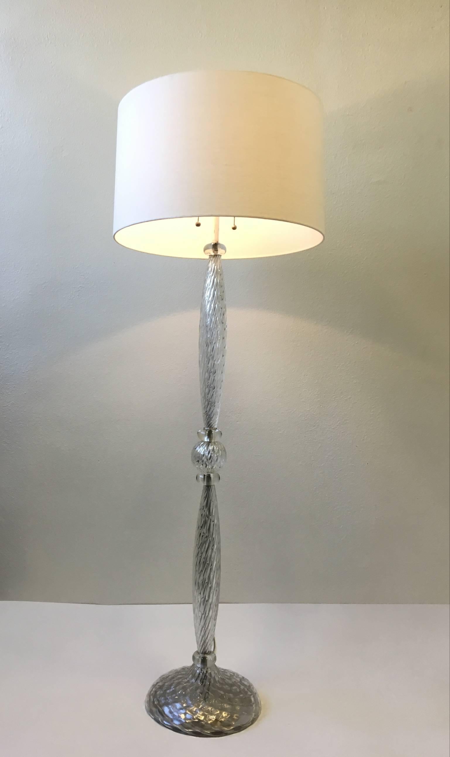 A glamorous 1960s Murano glass floor lamp by Marbro Lamp Co.
Newly rewired and new vanilla linen shade. 

Dimensions: 68.5