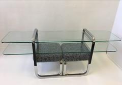 Chrome and Glass Console Table and Pair of Ottomans by DIA
