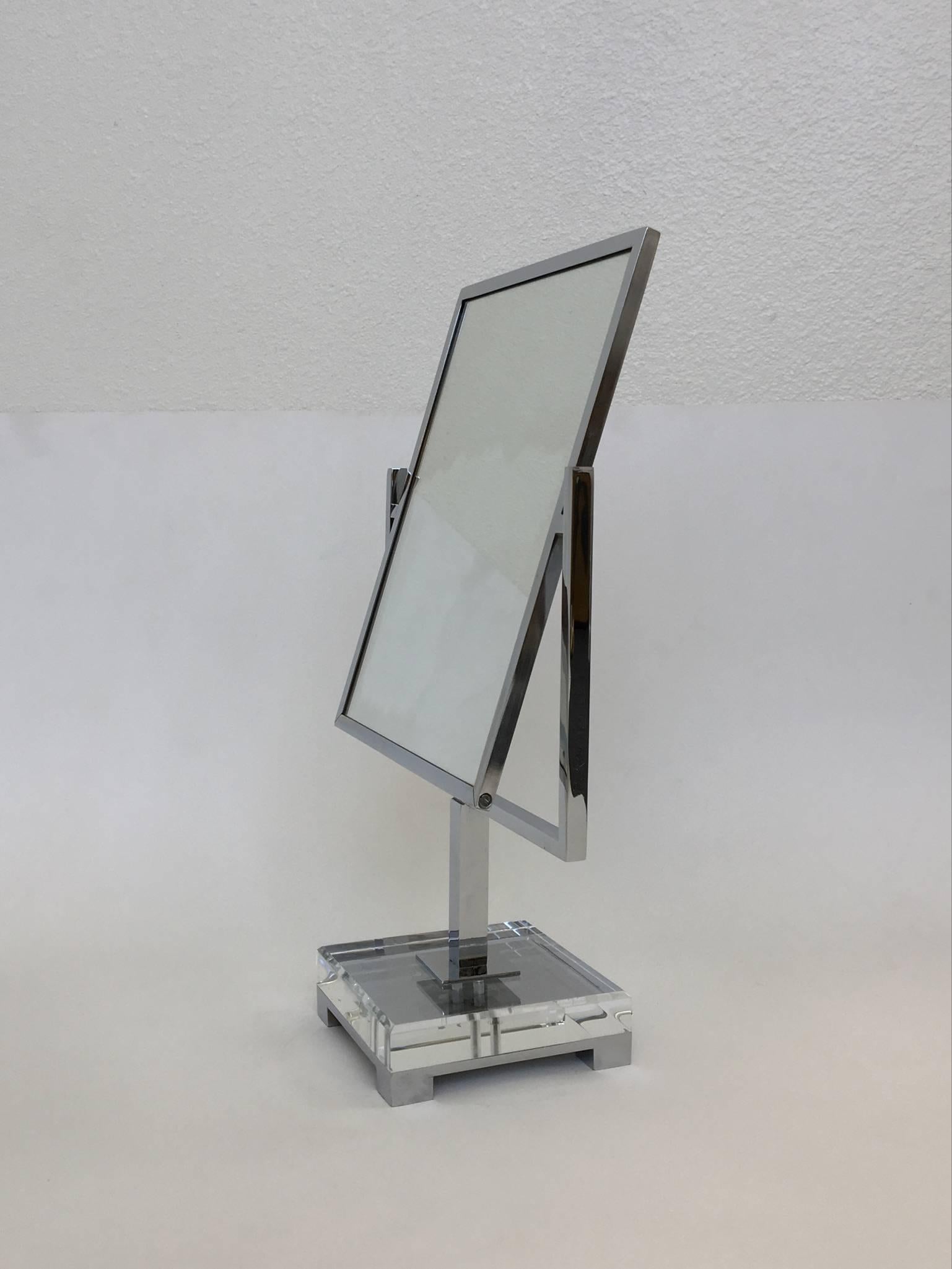 Modern Chrome and Acrylic Vanity Mirror by Charles Hollis Jones