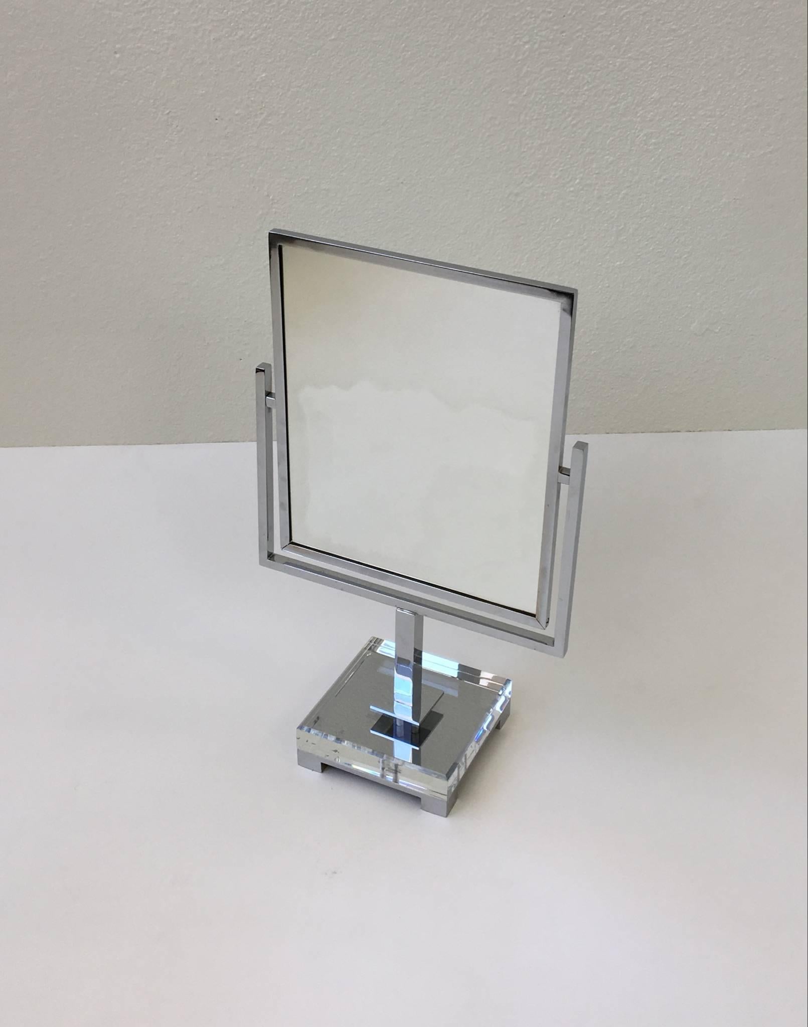 Late 20th Century Chrome and Acrylic Vanity Mirror by Charles Hollis Jones