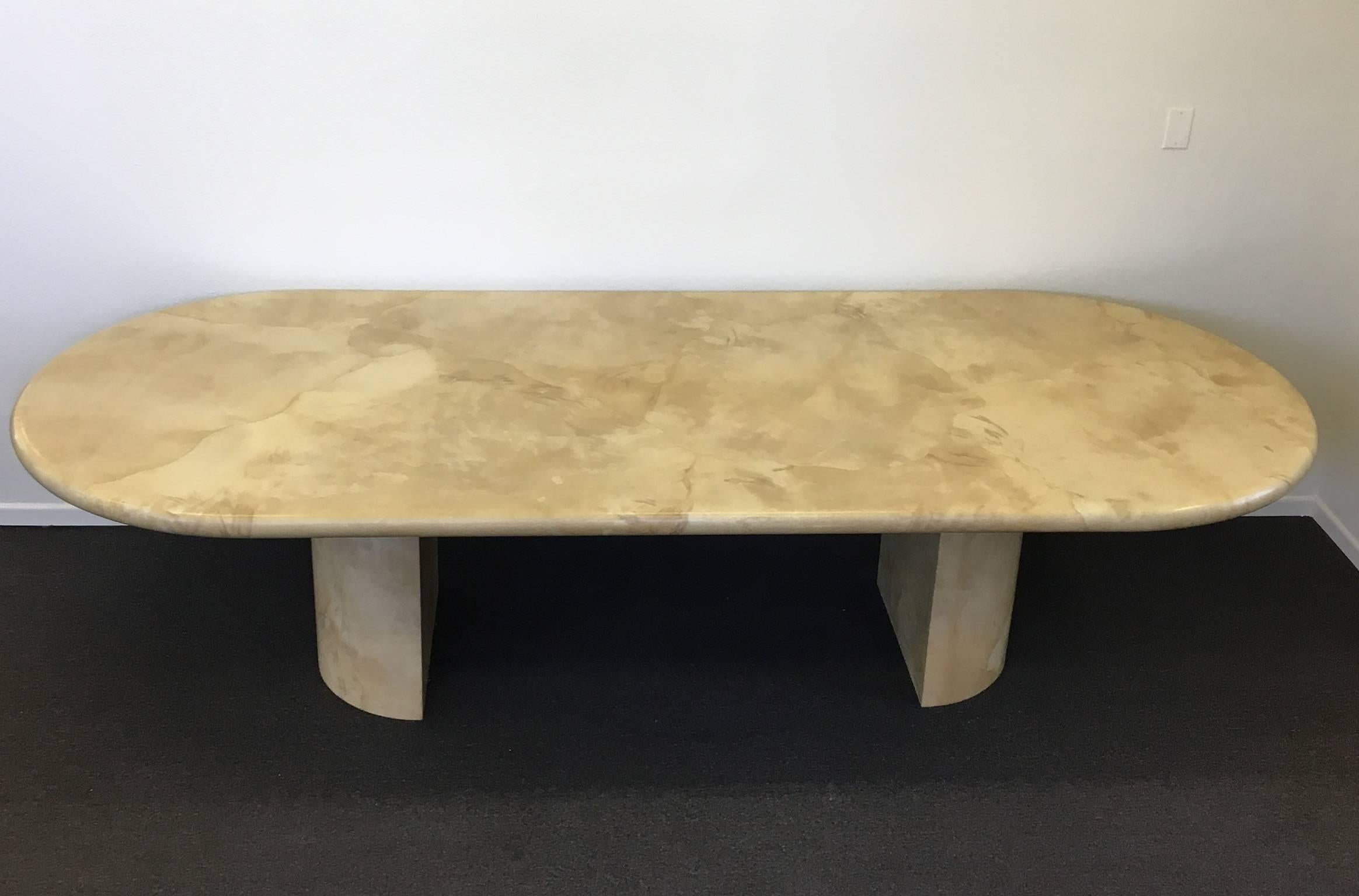 Large Oval Lacquered Goatskin Dining Table by Karl Springer 3