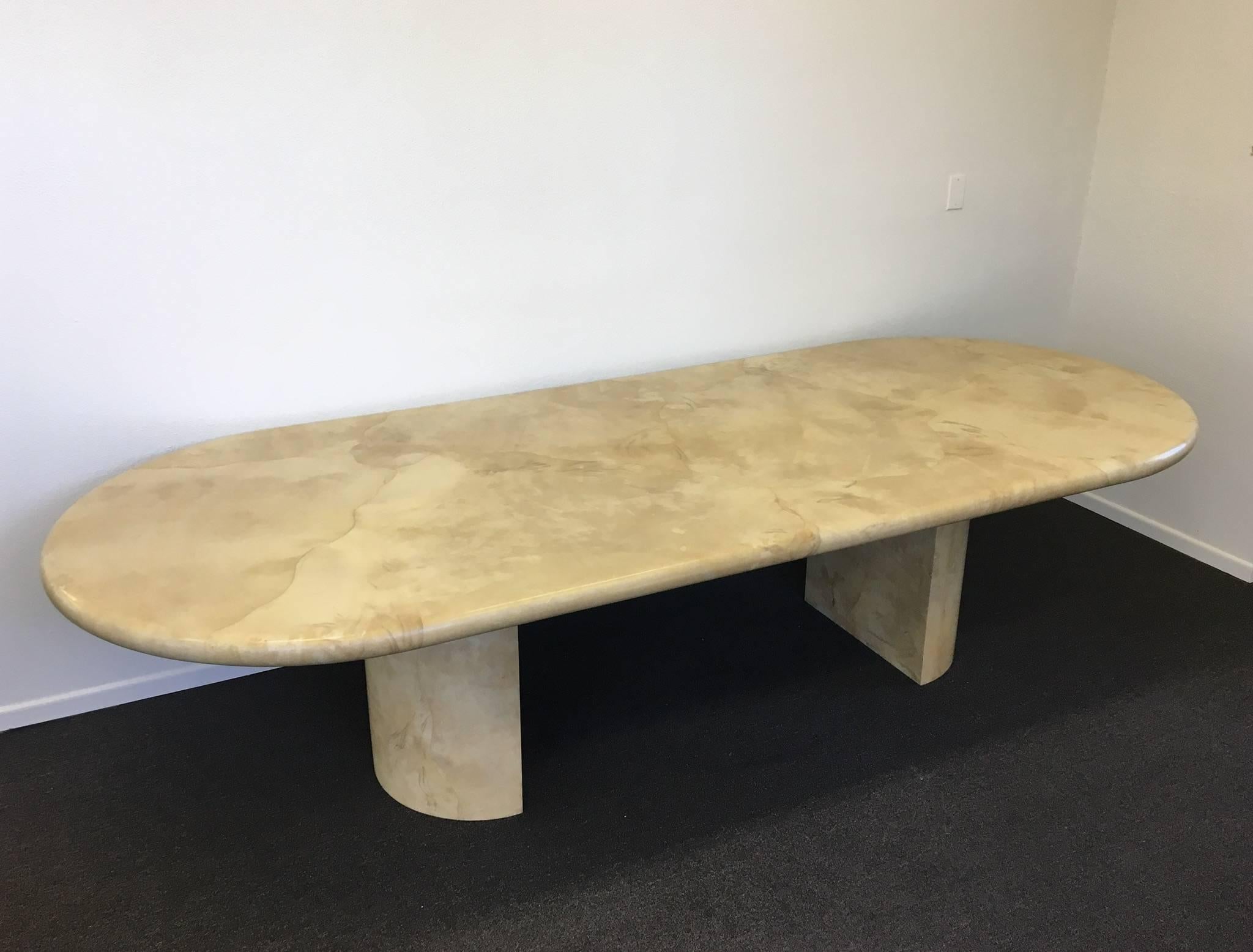 Large Oval Lacquered Goatskin Dining Table by Karl Springer 4