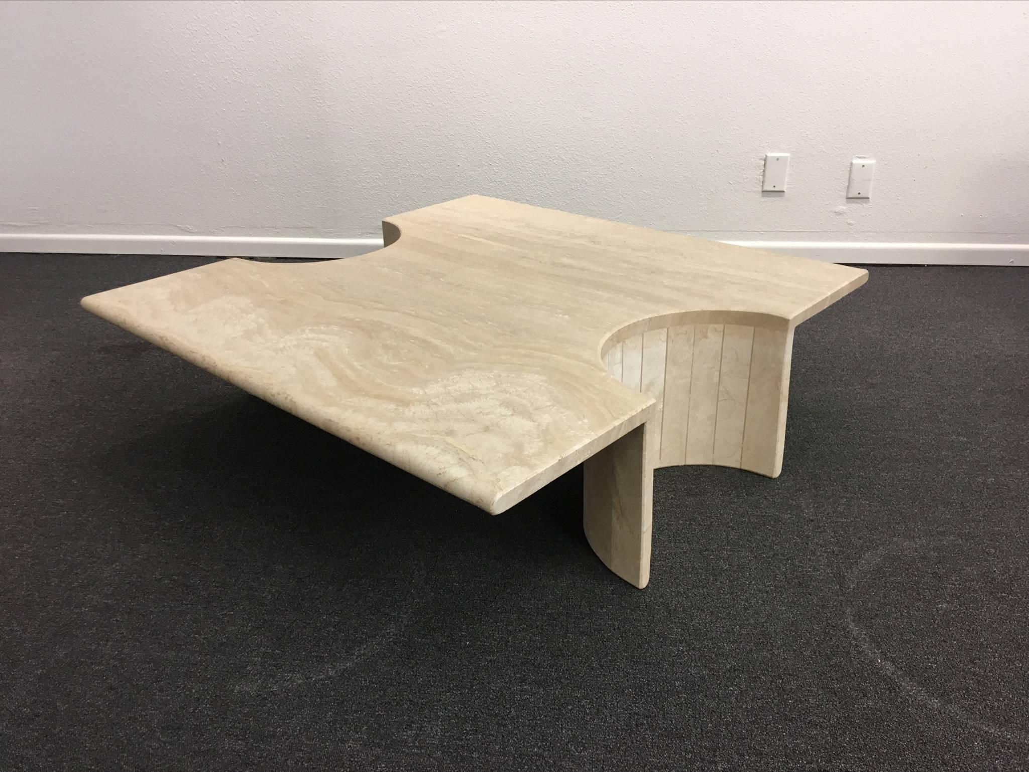 Sculptural Italian Travertine Cocktail Table In Excellent Condition In Palm Springs, CA