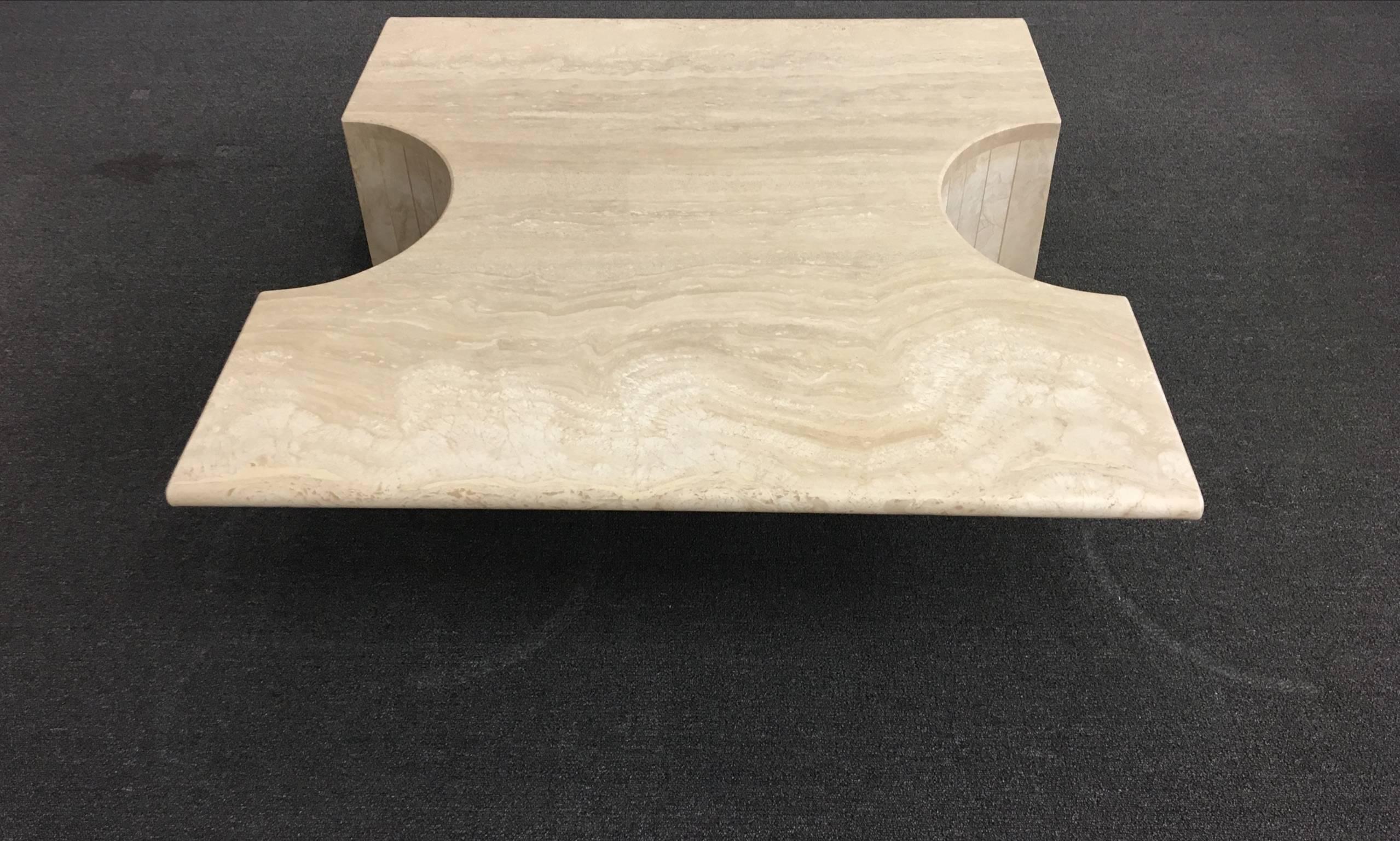 Late 20th Century Sculptural Italian Travertine Cocktail Table