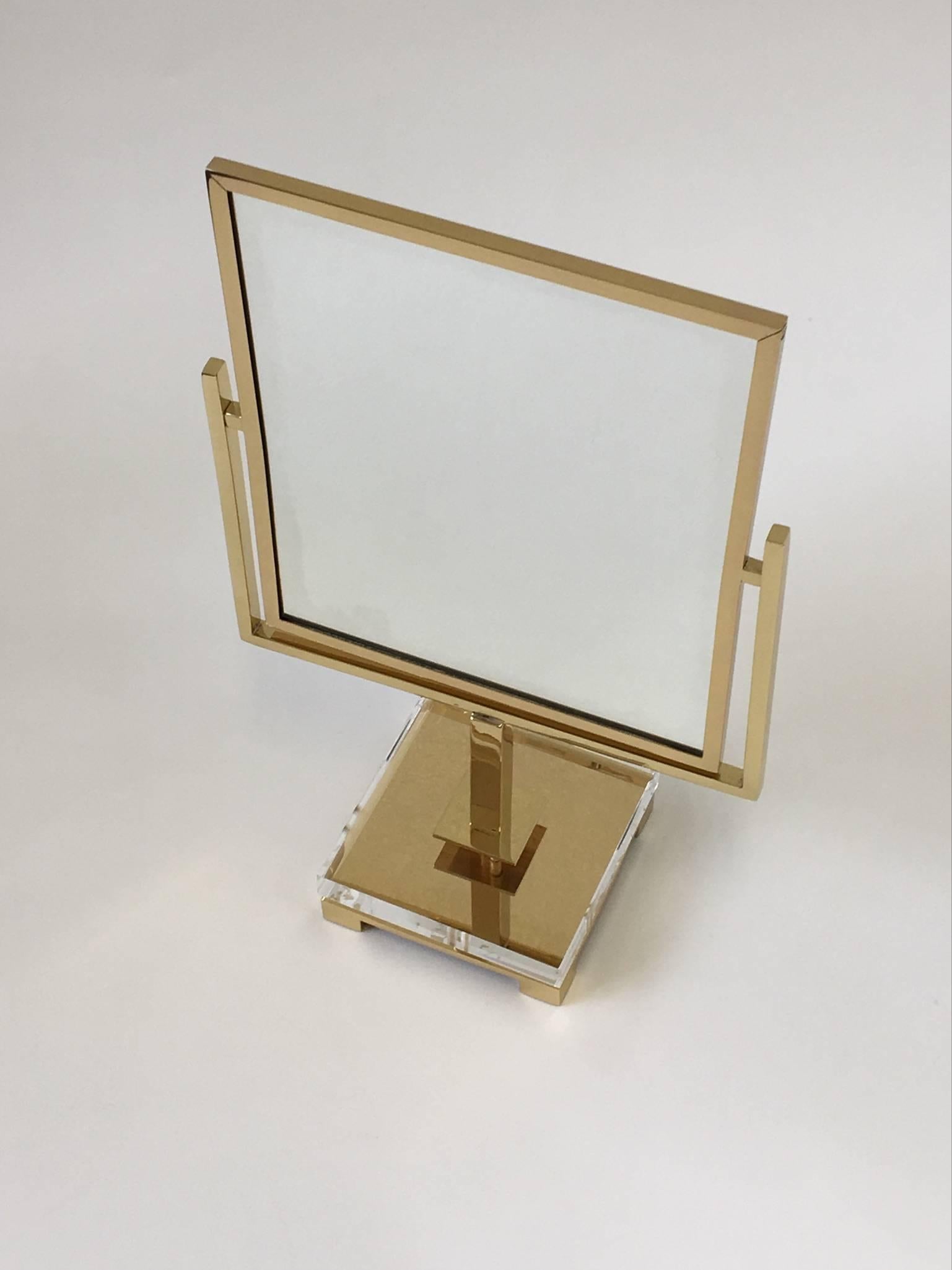Modern Polished Brass and Acrylic with Red Eel Vanity Mirror by Charles Hollis Jones