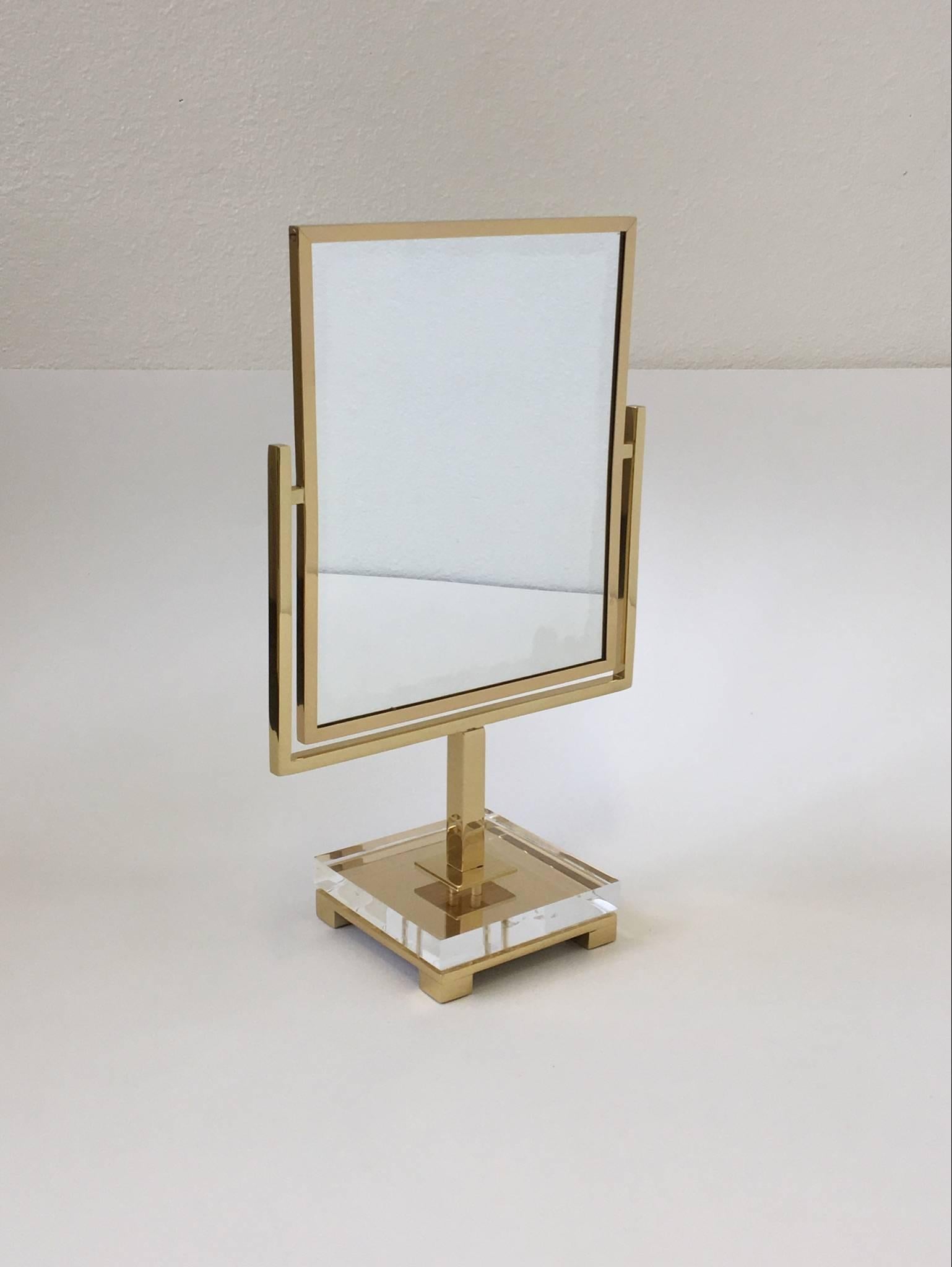 American Polished Brass and Acrylic with Red Eel Vanity Mirror by Charles Hollis Jones