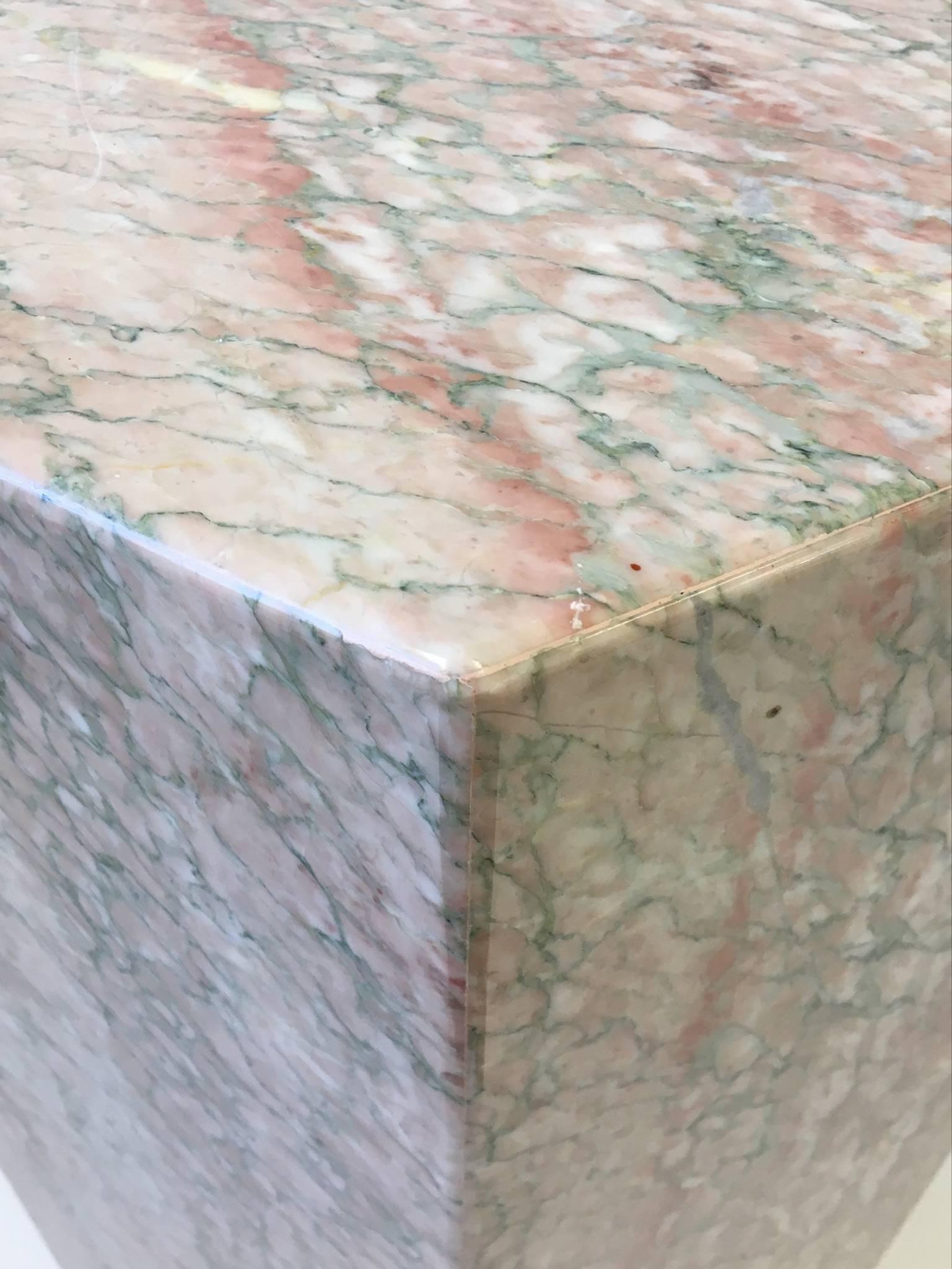 Hexagonal Shape Polished Blush Pink Marble Pedestal In Excellent Condition In Palm Springs, CA