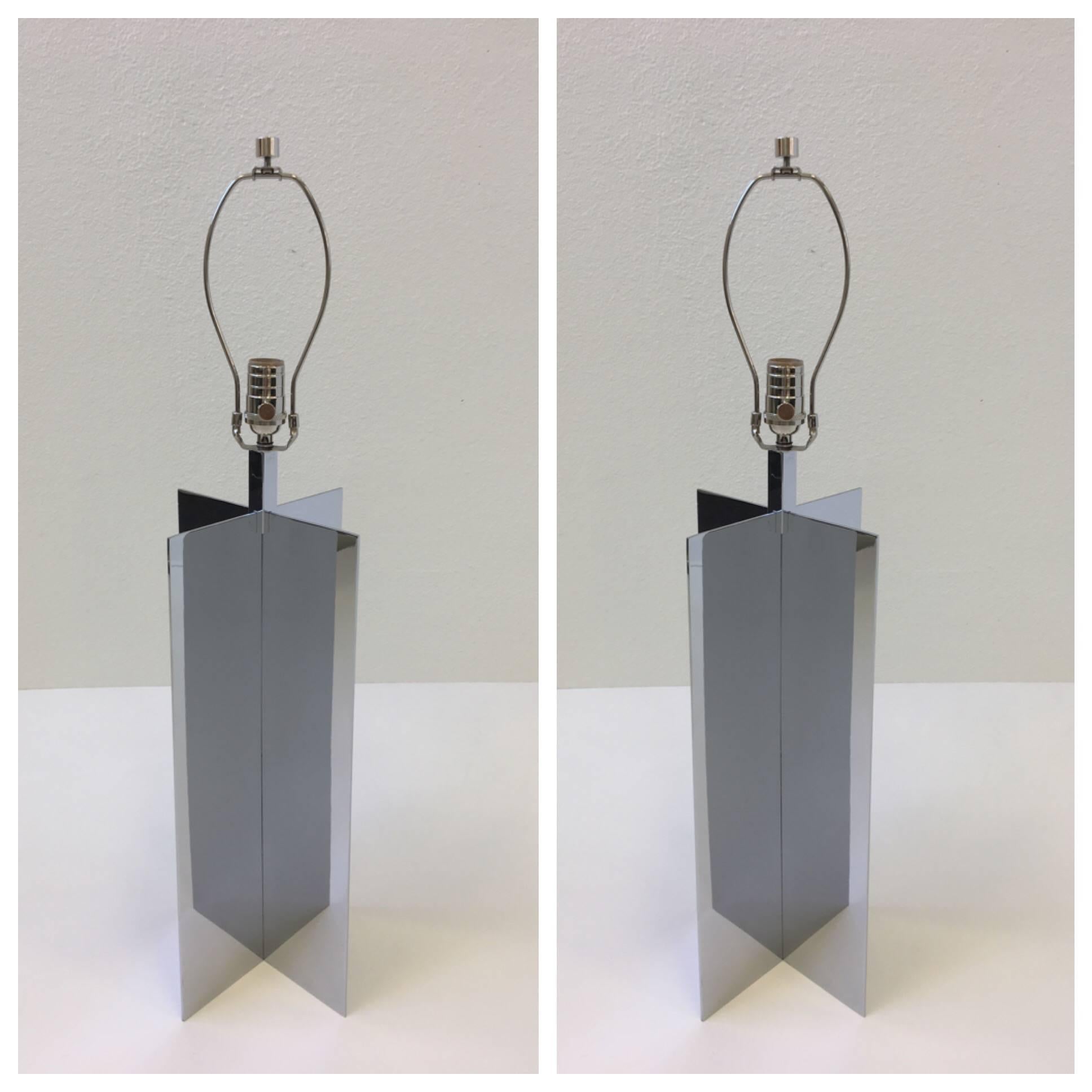 Modern Pair of Polished Aluminium Table Lamps by Paul Mayen for Habitat