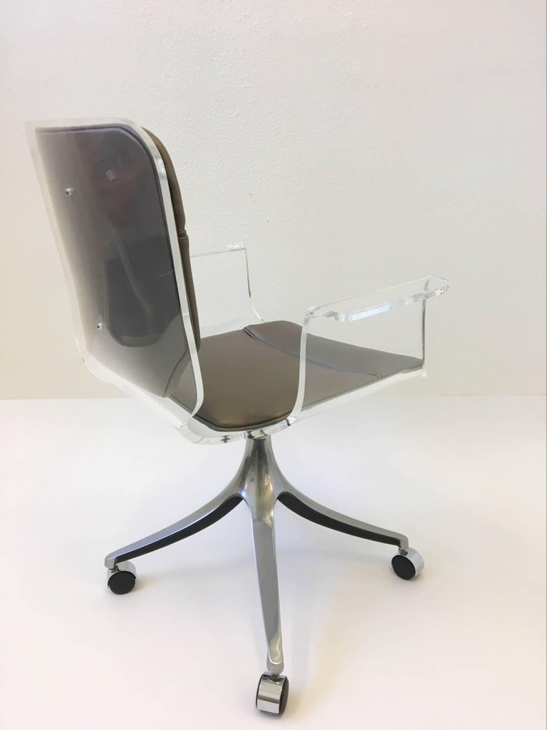 Acrylic and Leather Swivel Desk Chair on Casters by Hill