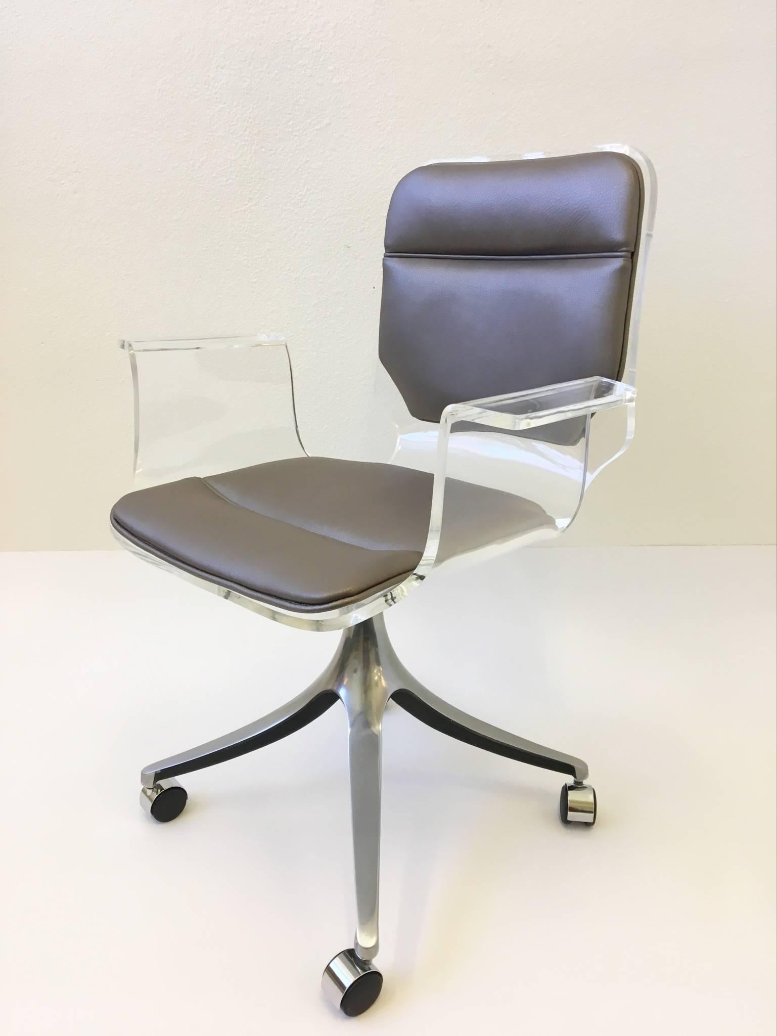 American Acrylic and Leather Swivel Desk Chair on Casters by Hill Manufacturing Co.