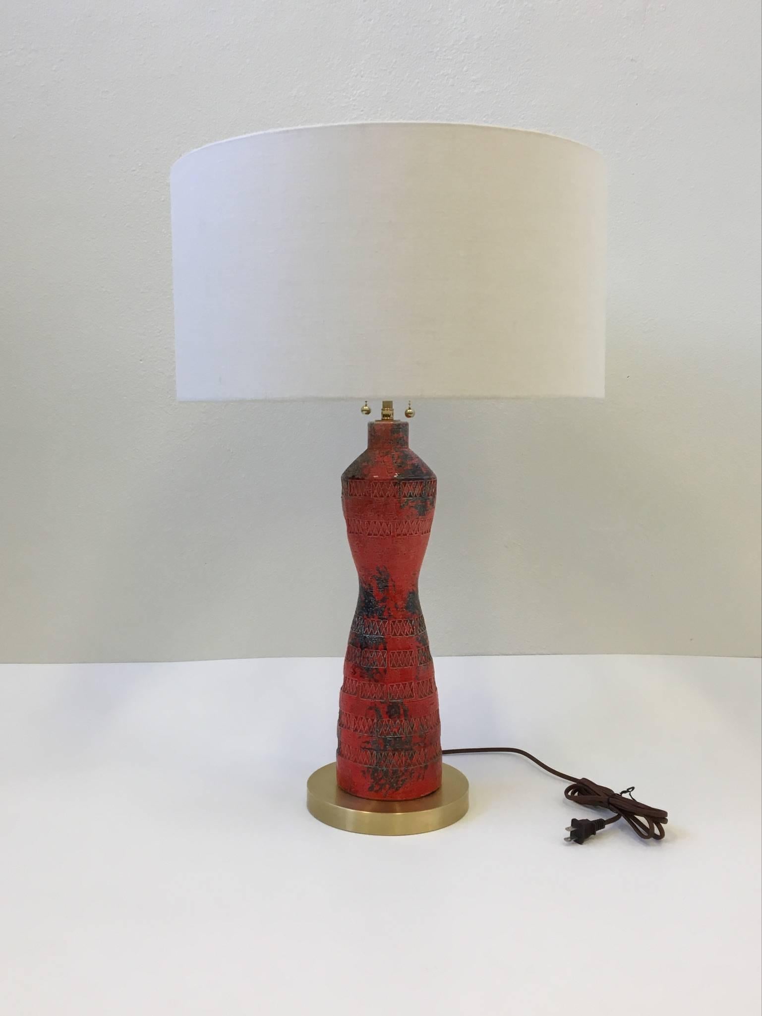 Mid-Century Modern Italian Ceramic and Brass Table Lamp by Bitossi