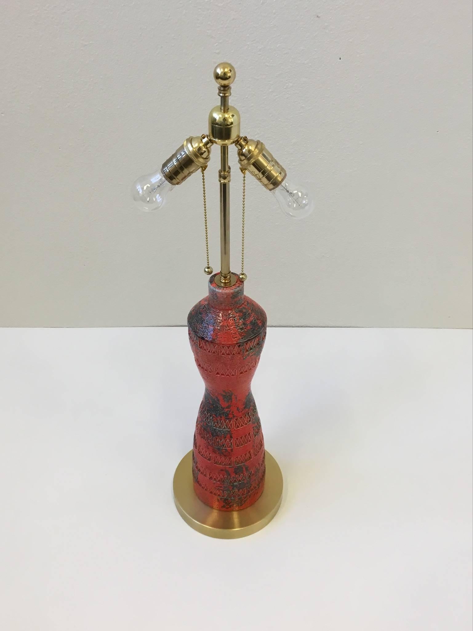 Italian Ceramic and Brass Table Lamp by Bitossi In Excellent Condition In Palm Springs, CA