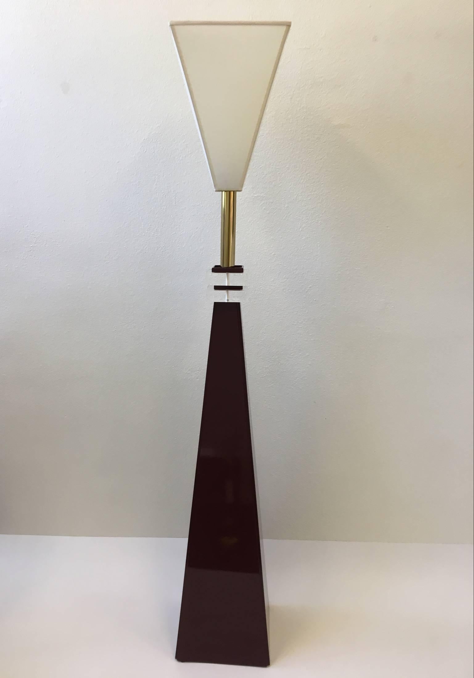 Post-Modern Sculptural Burgundy Lacquer and Brass with Acrylic Detail by London Lamps