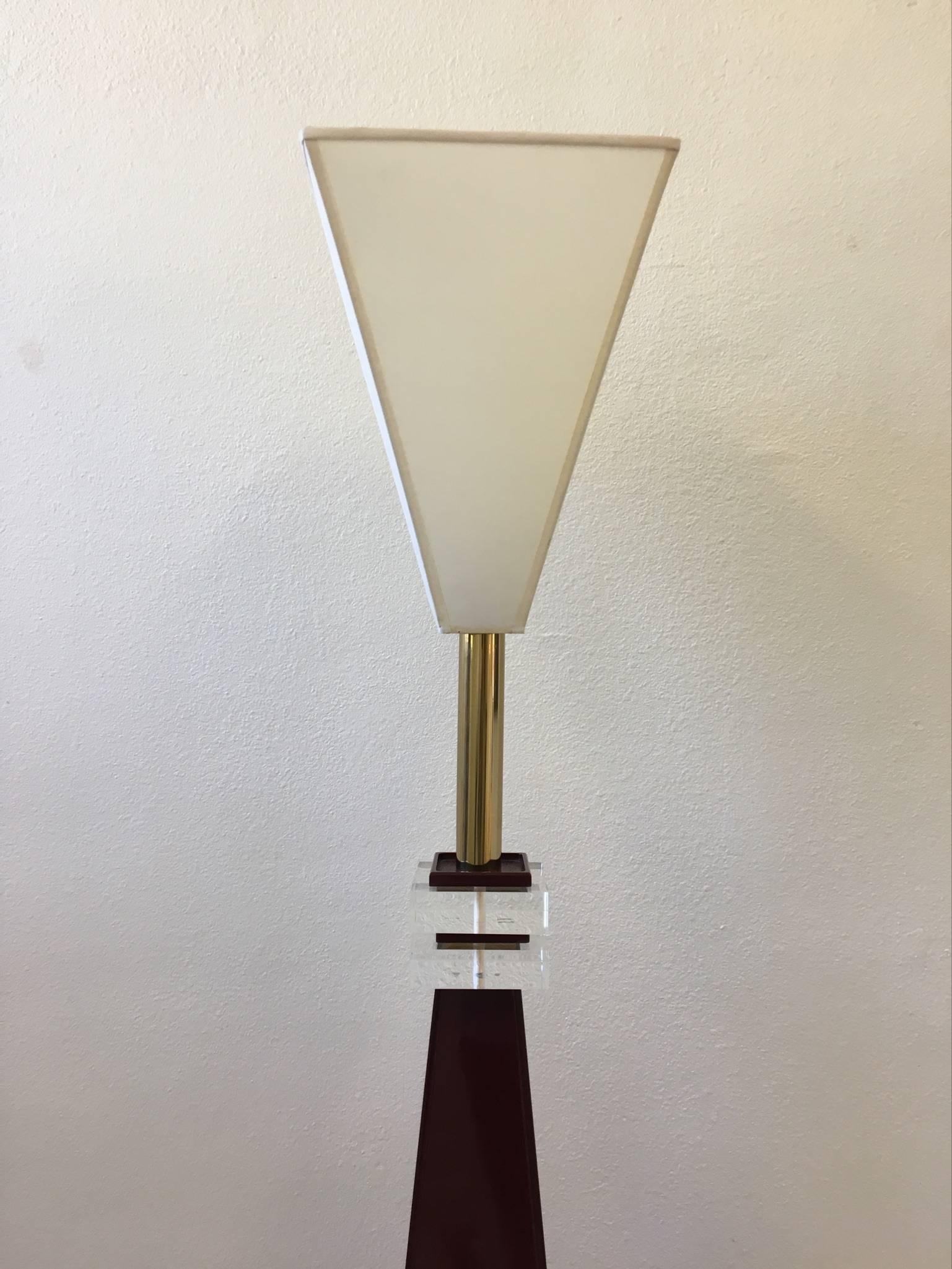 Lacquered Sculptural Burgundy Lacquer and Brass with Acrylic Detail by London Lamps
