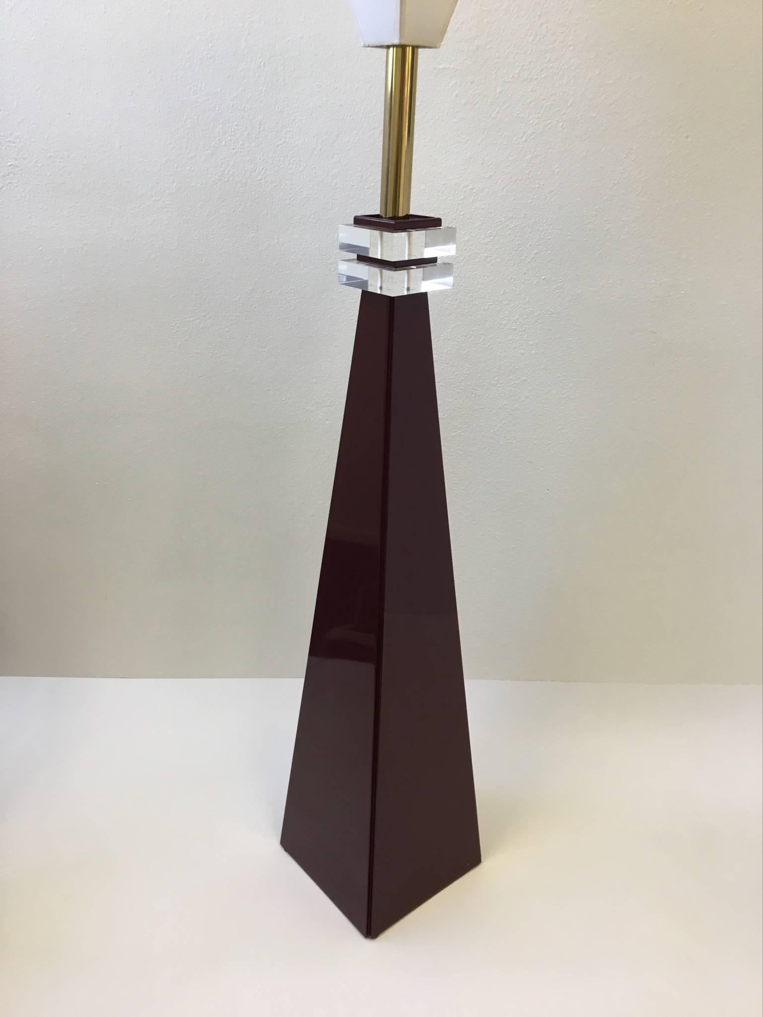 Late 20th Century Sculptural Burgundy Lacquer and Brass with Acrylic Detail by London Lamps