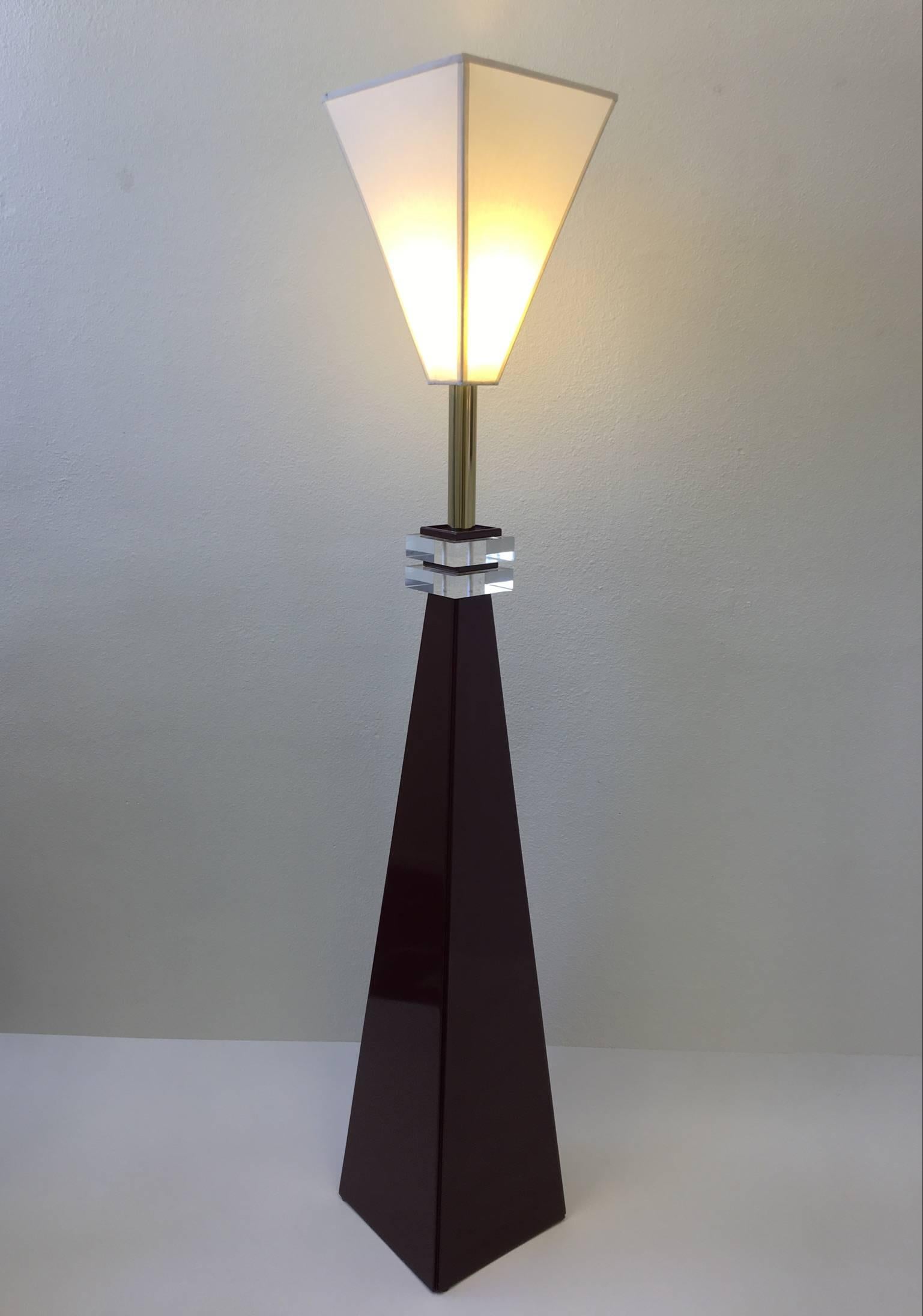 Sculptural Burgundy Lacquer and Brass with Acrylic Detail by London Lamps 2