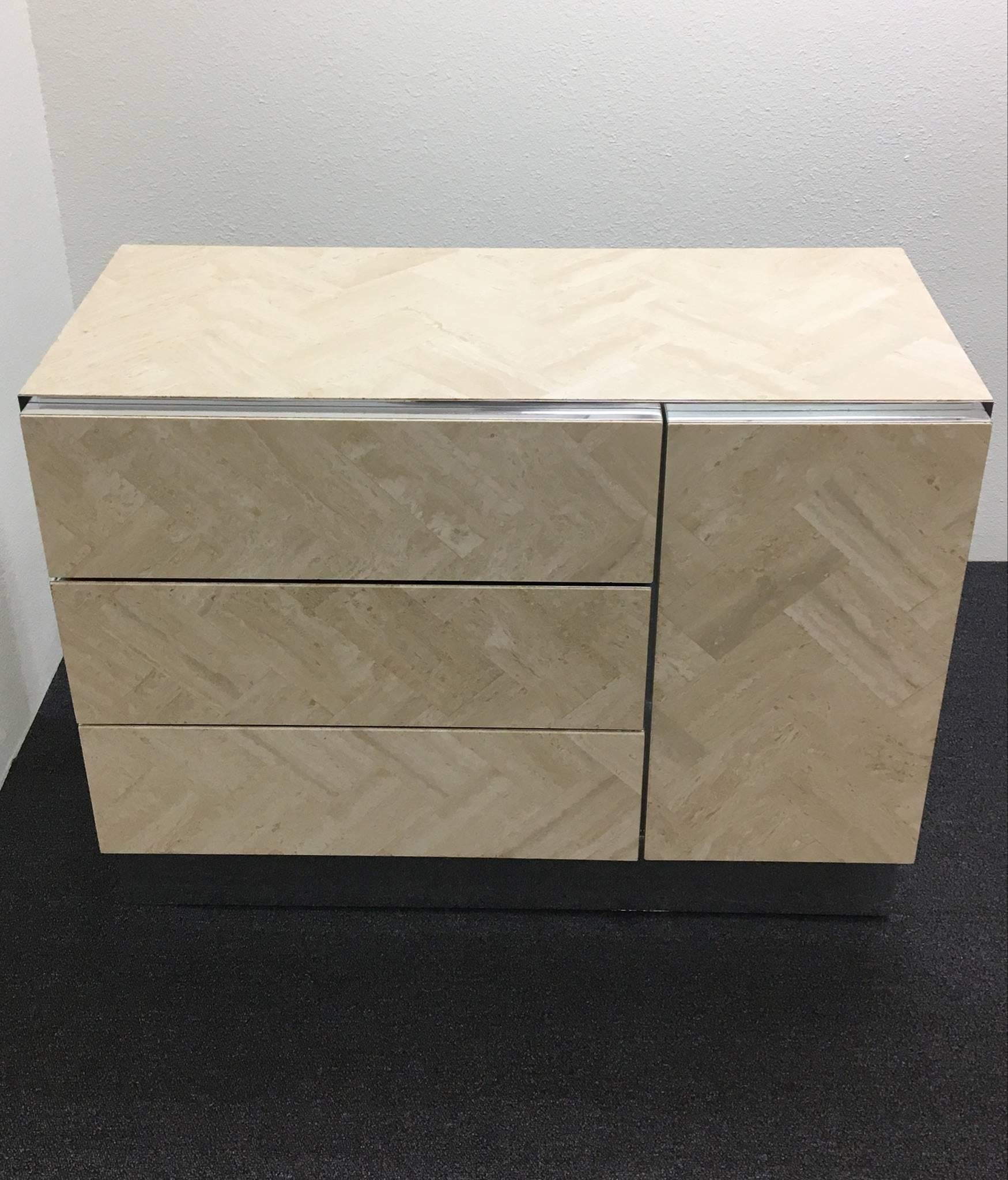 Late 20th Century Travertine and Chrome Cabinet by Ello