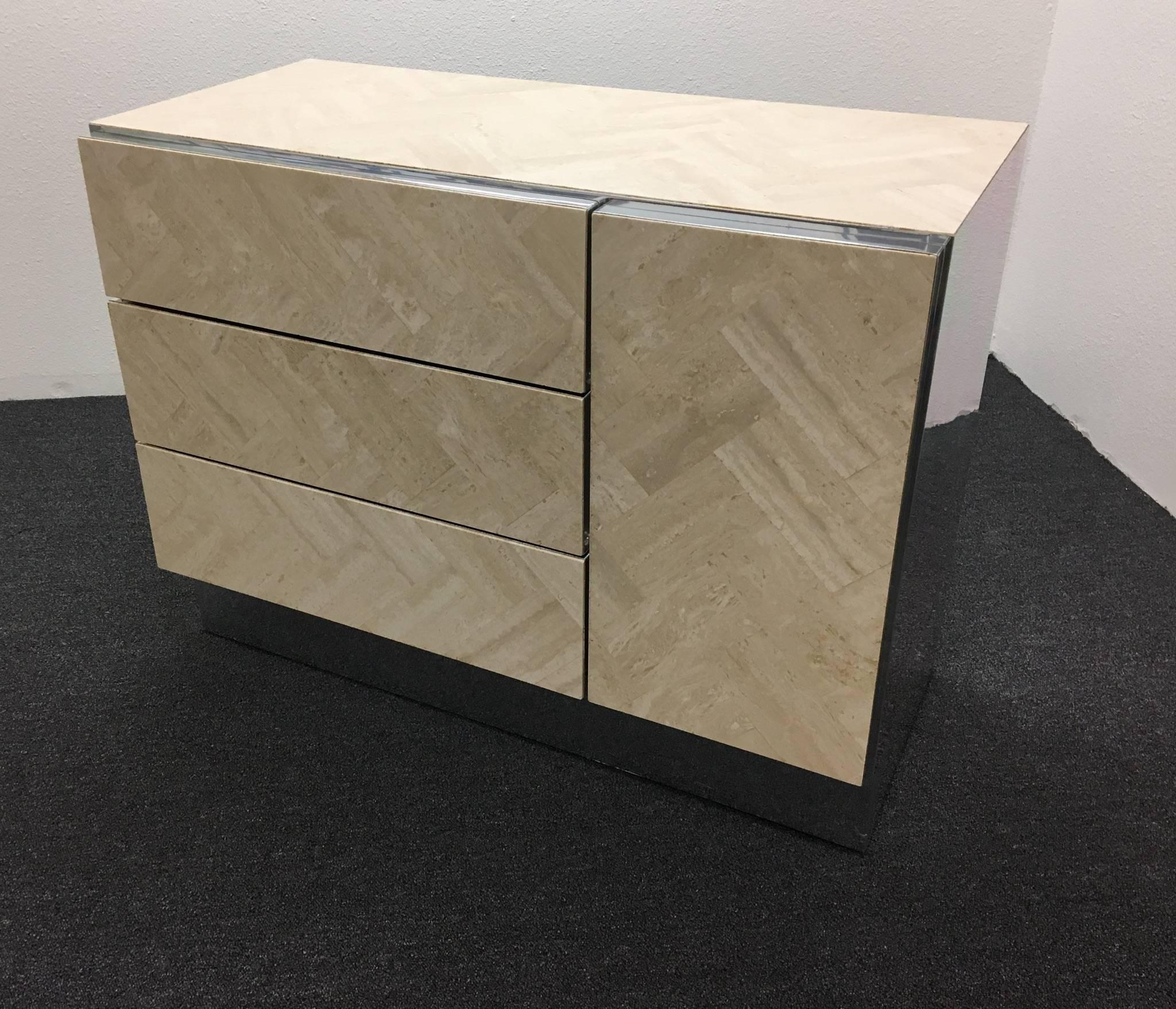 Travertine and Chrome Cabinet by Ello 4